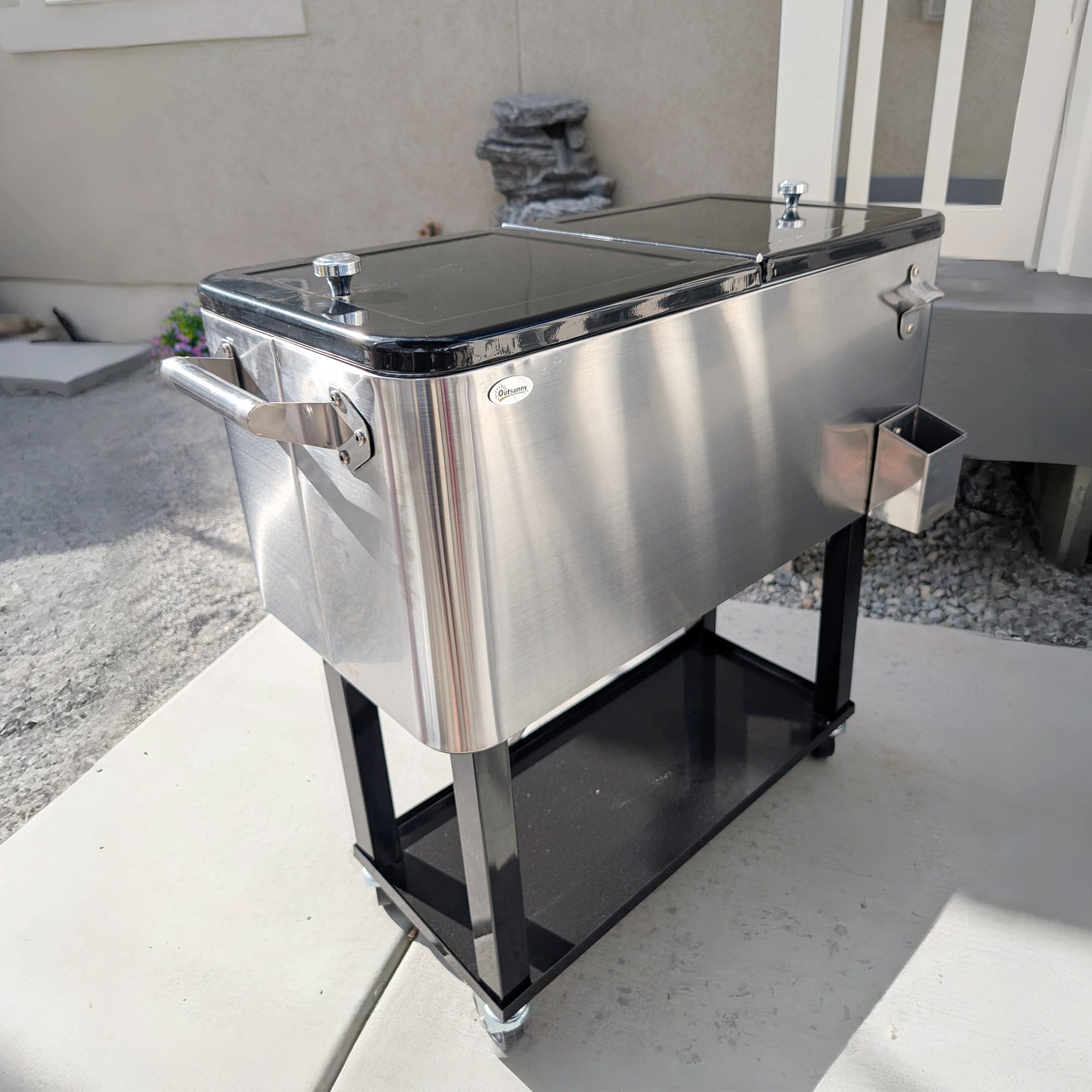 80 Qt Rolling Cooler Cart with Wheels for Outdoor Parties