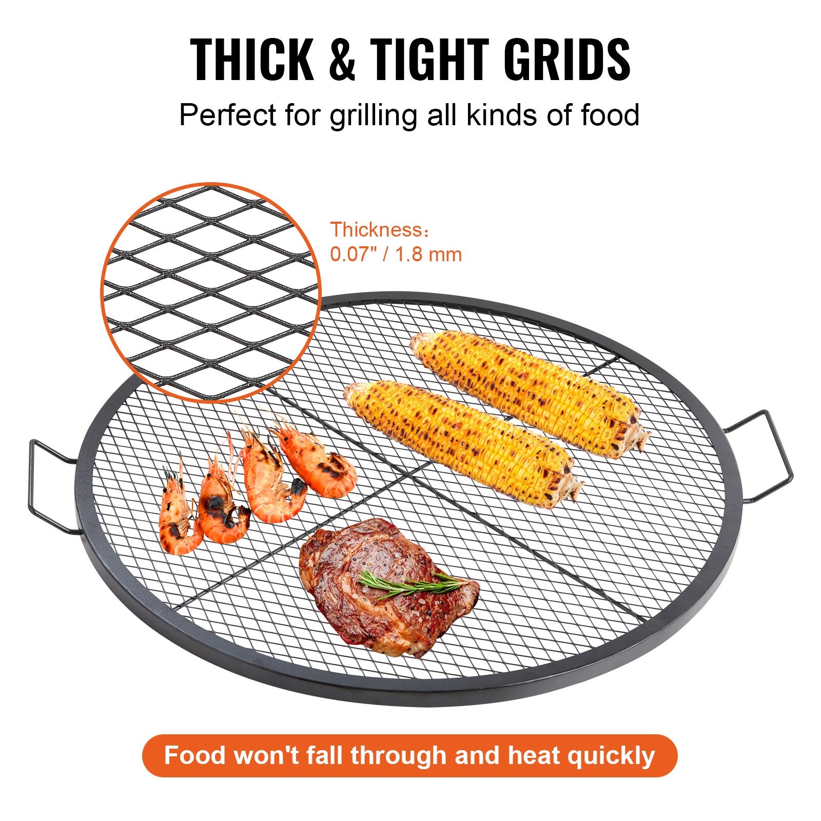 36 Inch Round Steel Fire Pit Grill Grate with Handle