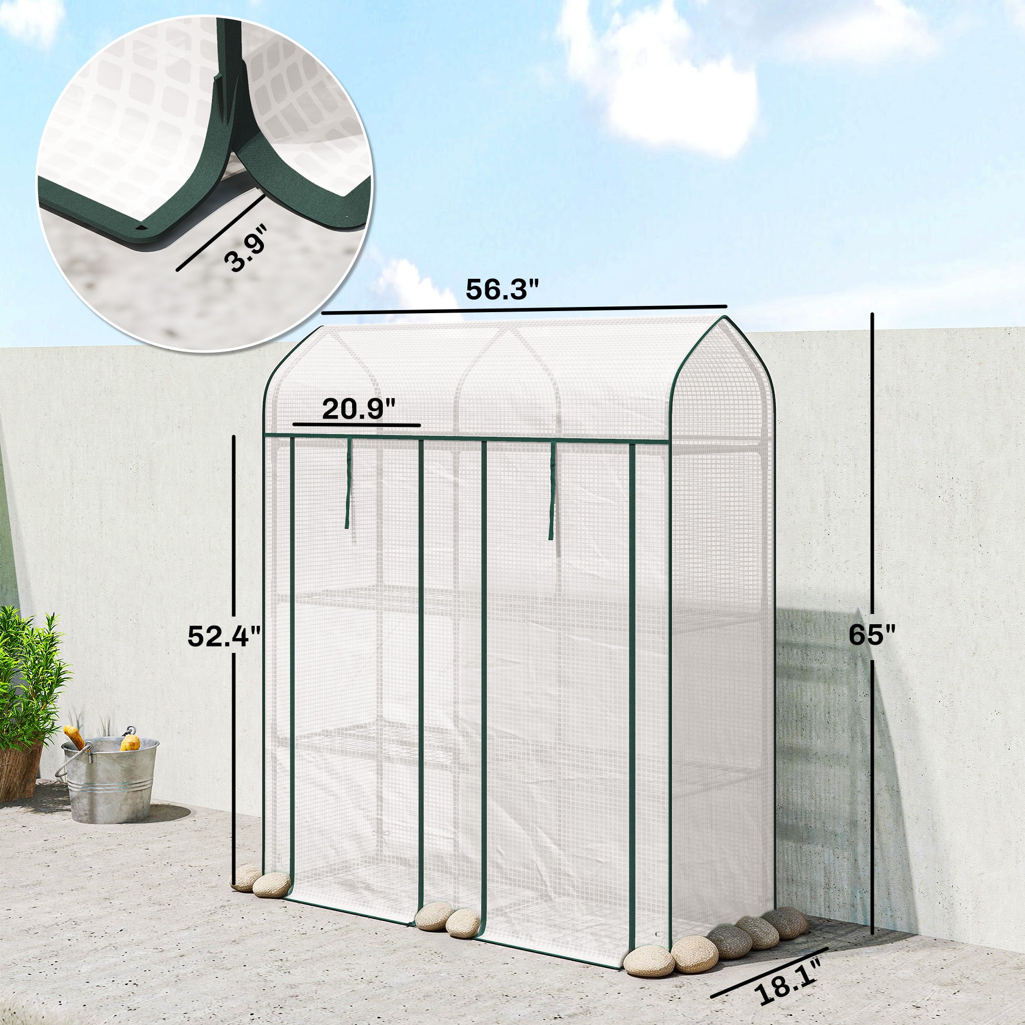 3-Tier Mini Greenhouse with Roll-Up Doors 56x18x65"