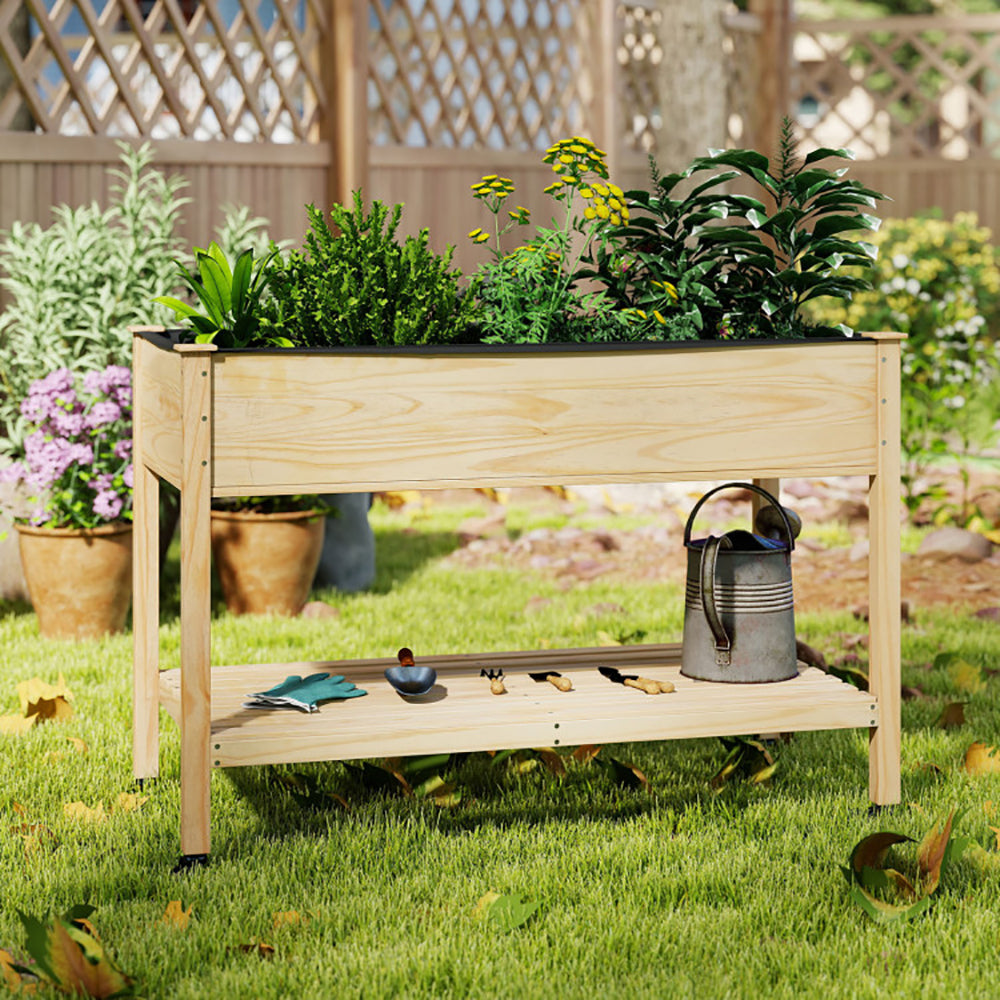 Wooden Raised Garden Bed With Legs And Lockable Wheels