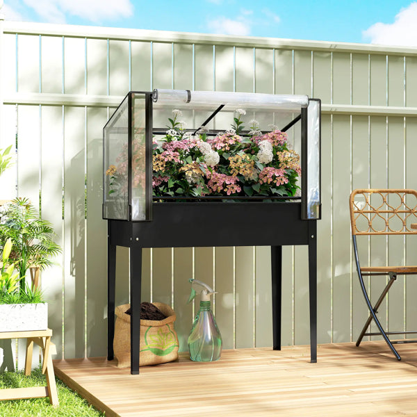 Raised Garden Bed with Attached Mini Greenhouse Frame