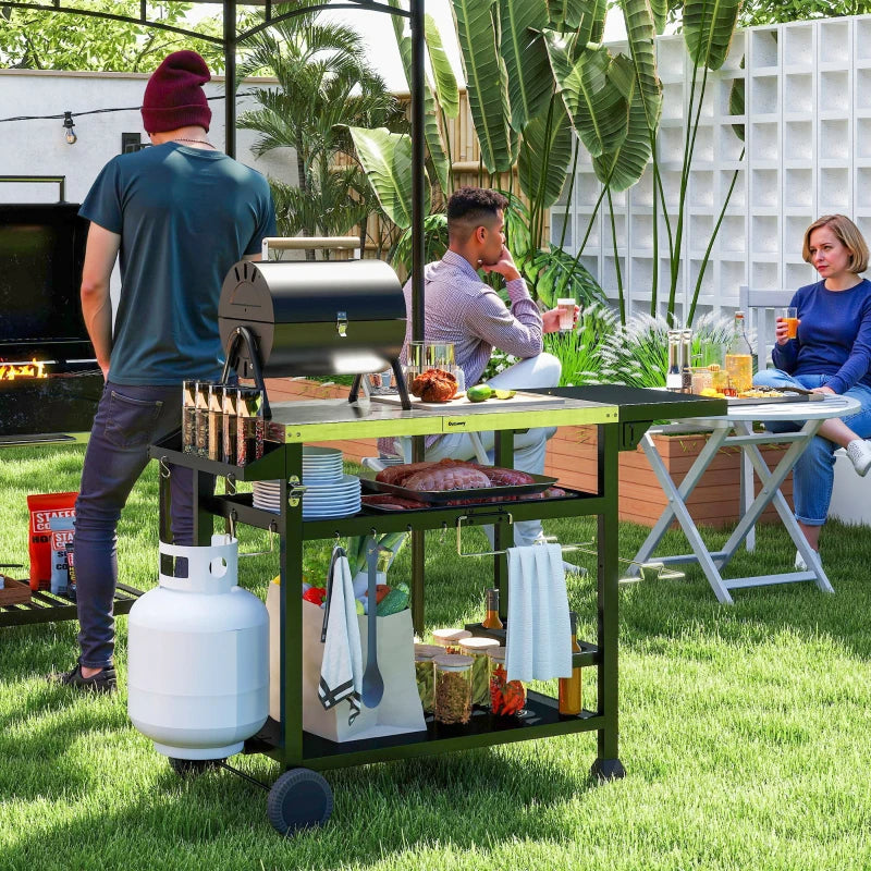 3-Shelf Stainless Steel Grill Cart with Foldable Side Table