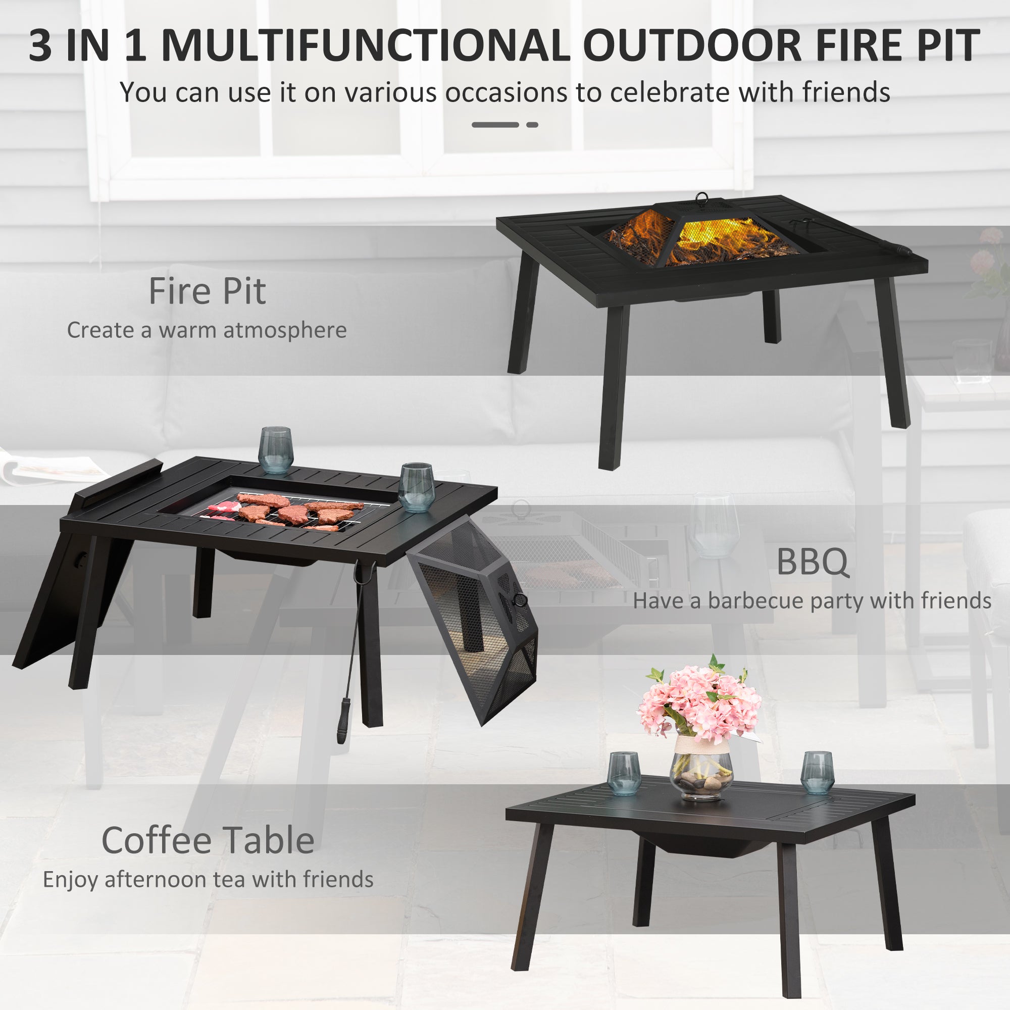 34 inch Fire Pit with Grill and Spark Screen