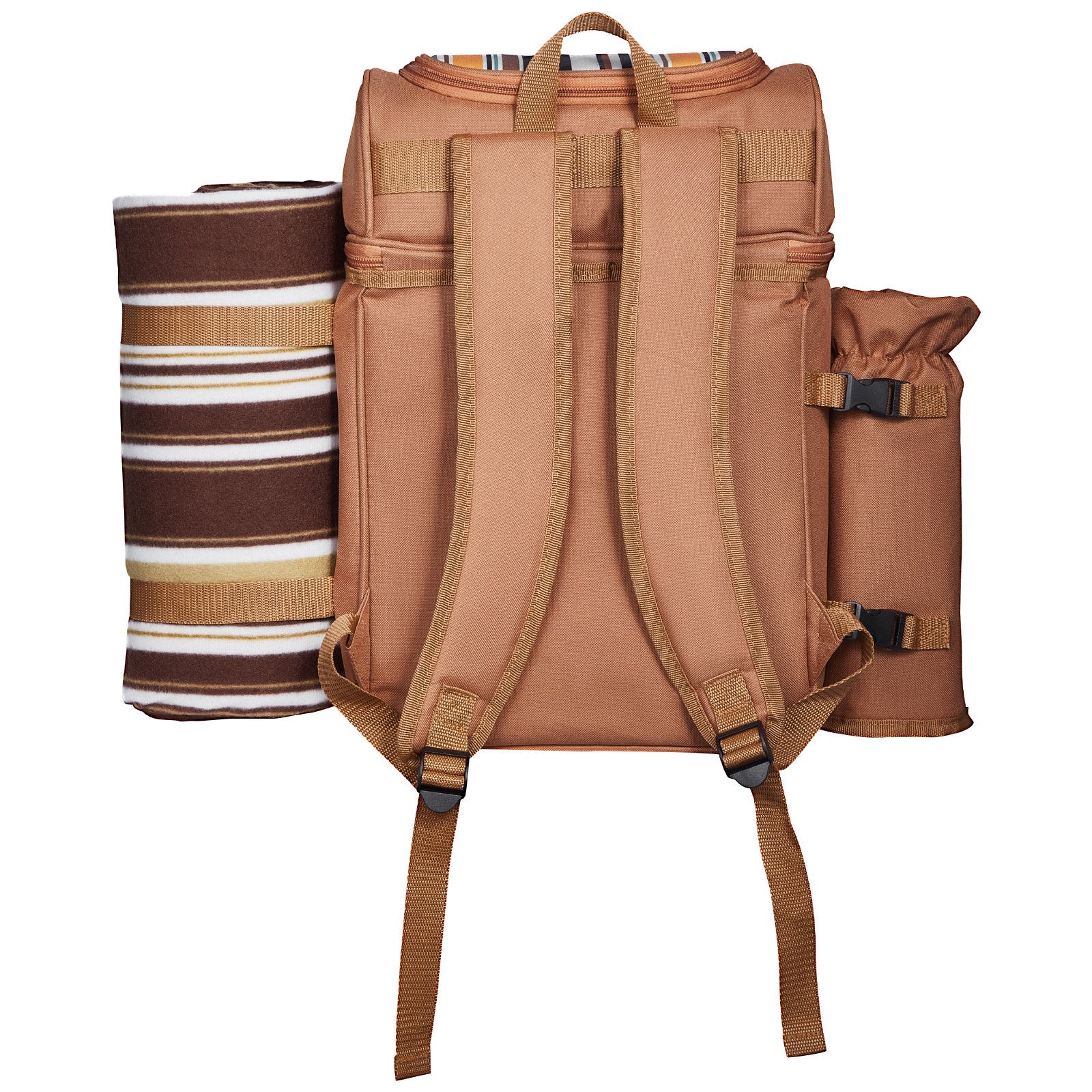 4-Person Picnic Backpack with Cooler Compartment Brown