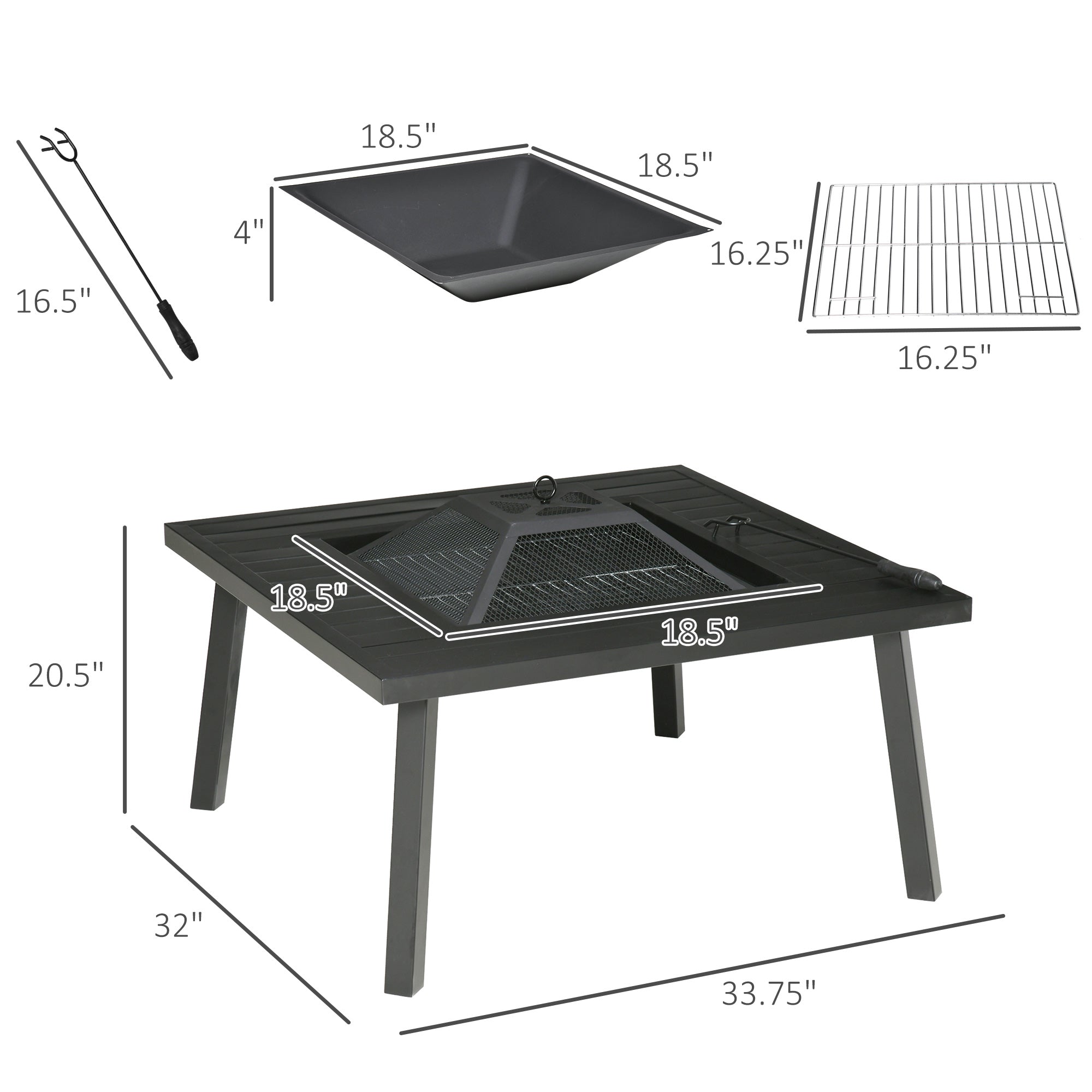 34 inch Fire Pit with Grill and Spark Screen