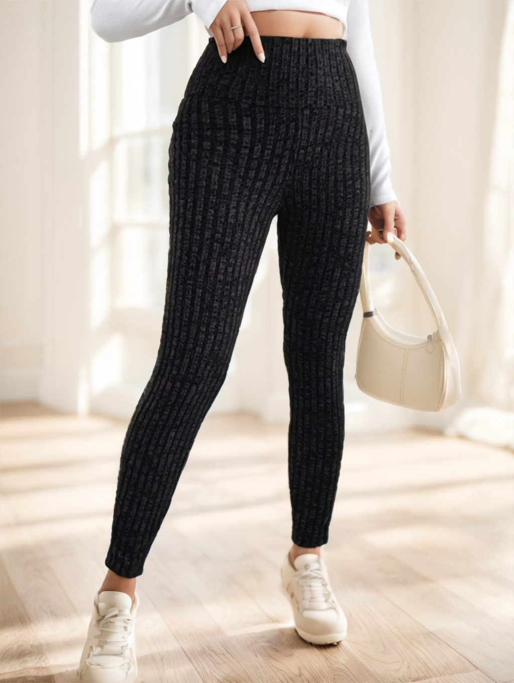 Spring And Autumn Women'S Solid Color Pit Strip Casual Tights