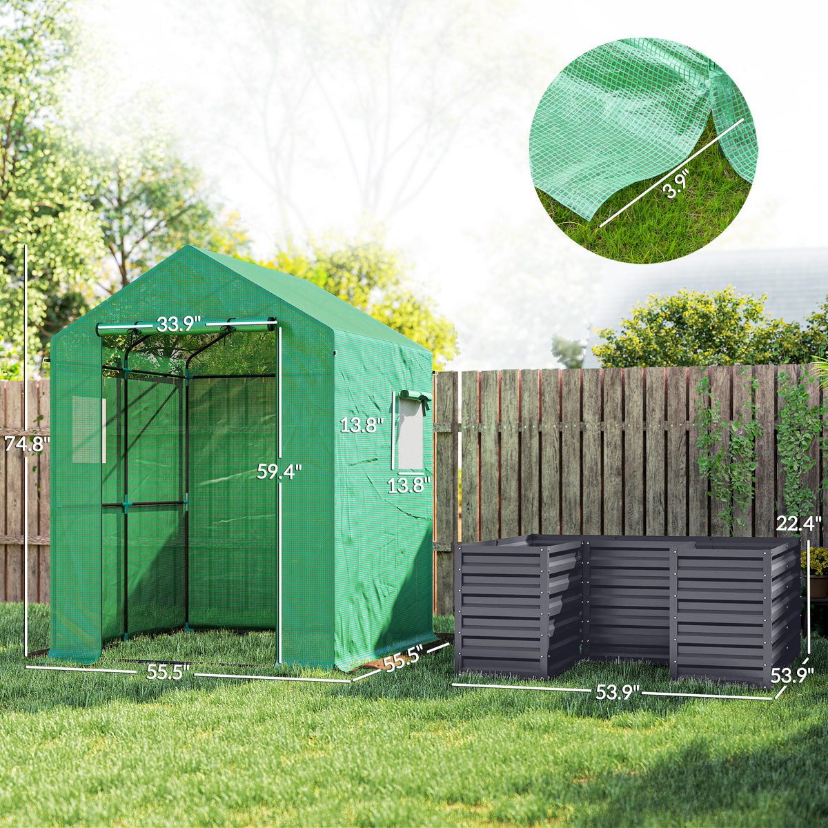 Galvanized Steel Greenhouse with Roll Up Door 56x56x75