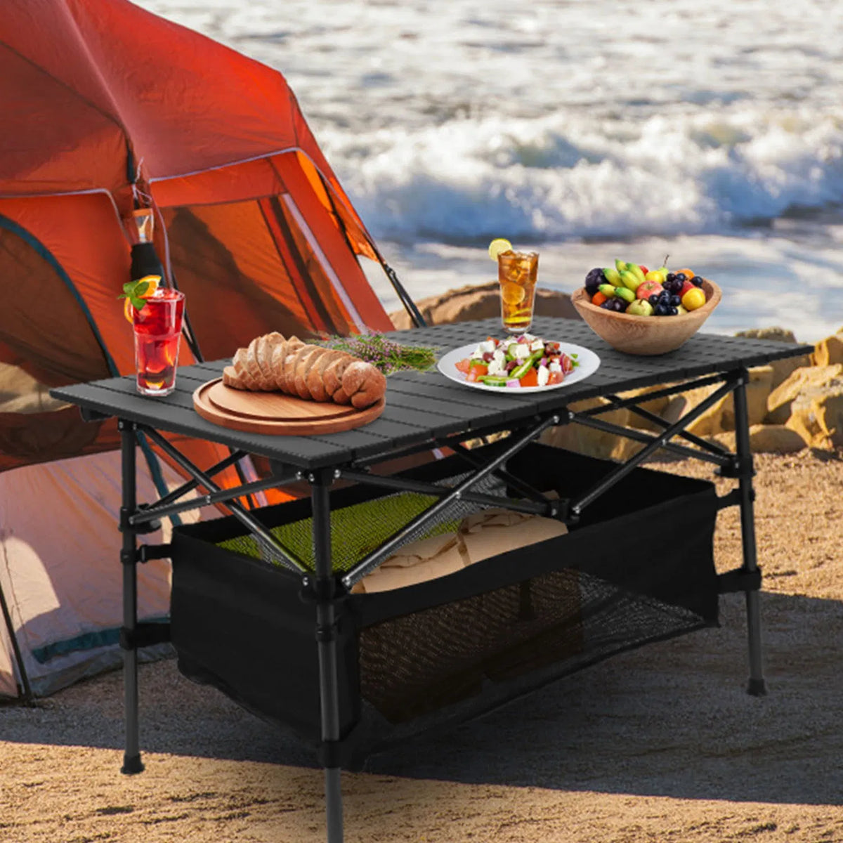 220 Lb Capacity Foldable Camping Table Aluminum Top & Steel Frame