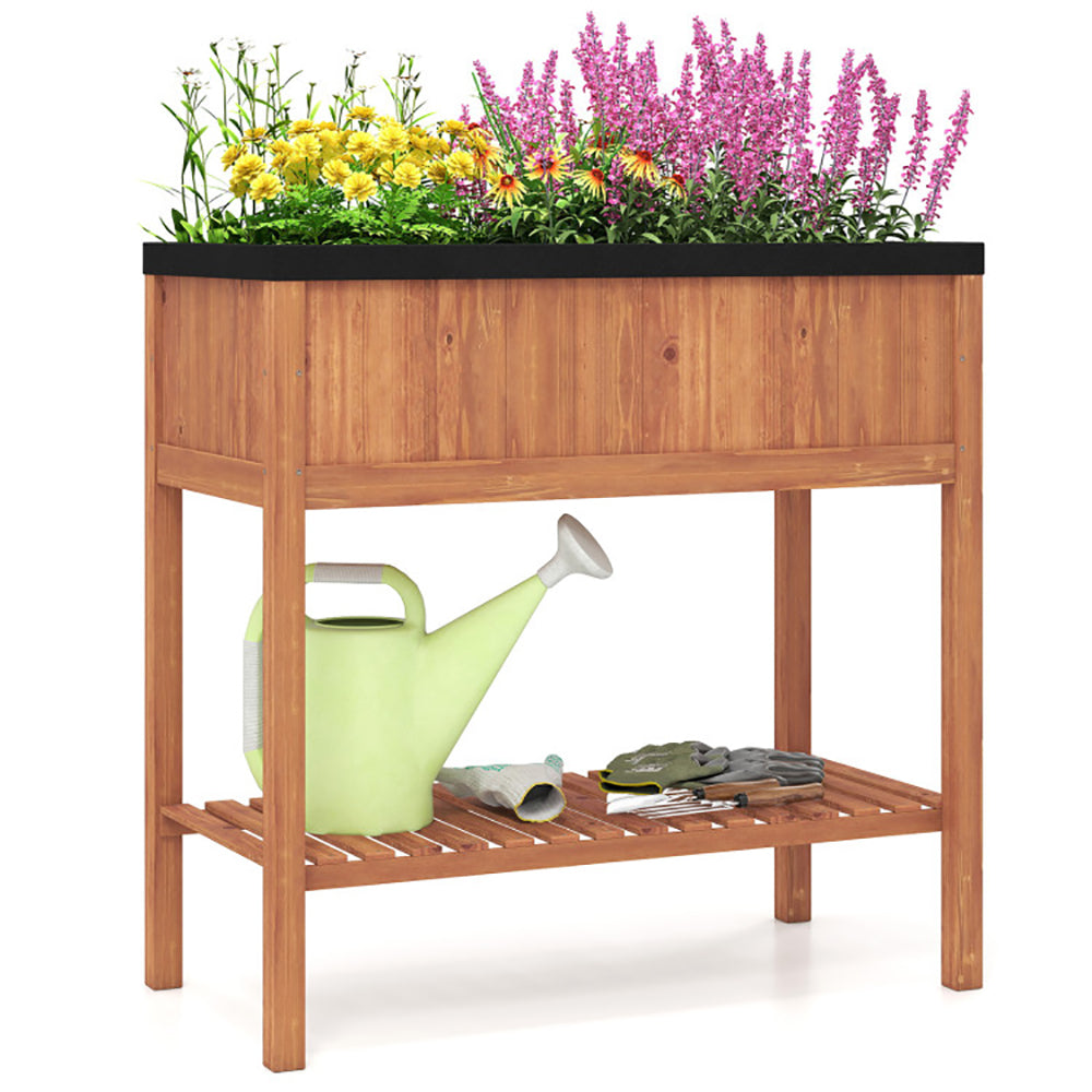 Wooden Raised Garden Bed With Storage Shelf And 220 LBS Capacity