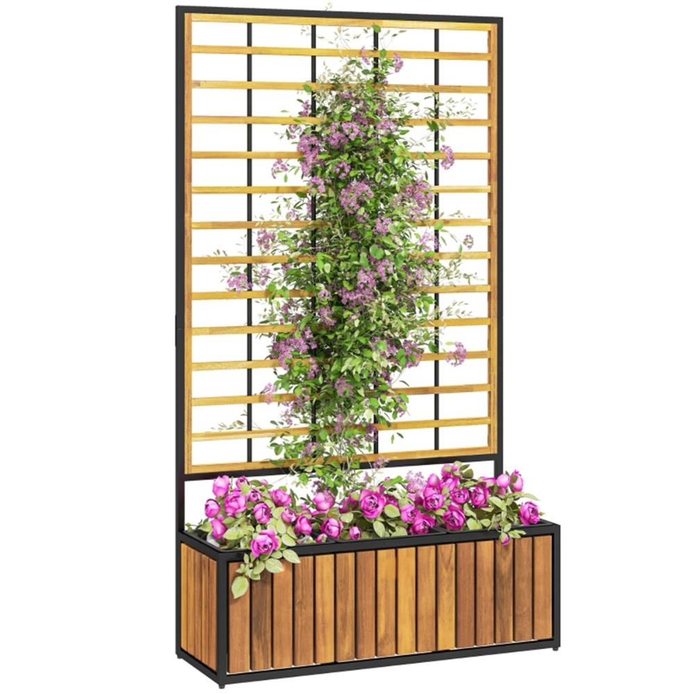 Wooden Raised Garden Bed With Trellis