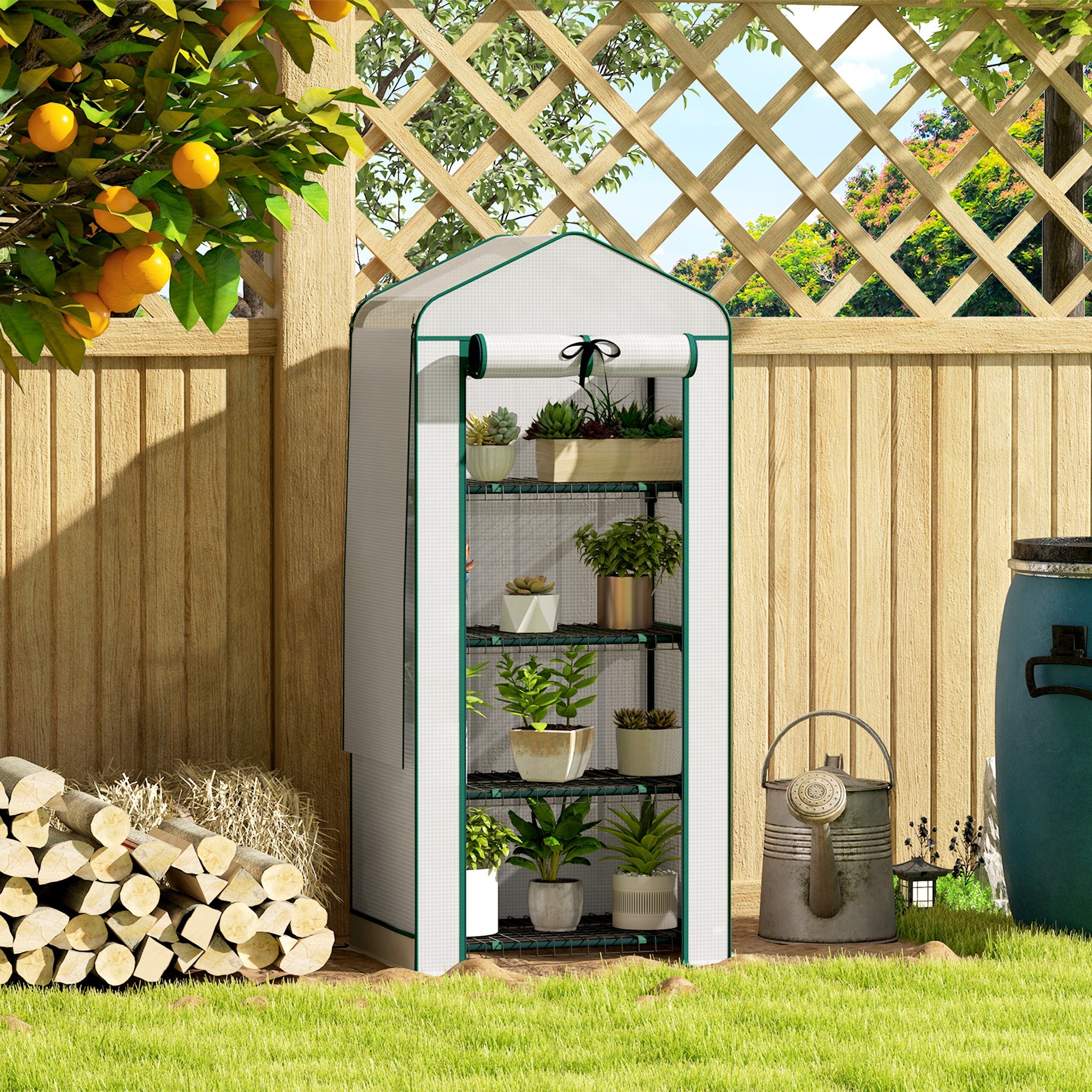 4-Tier Portable Greenhouse with PE Cover and Screen Roof