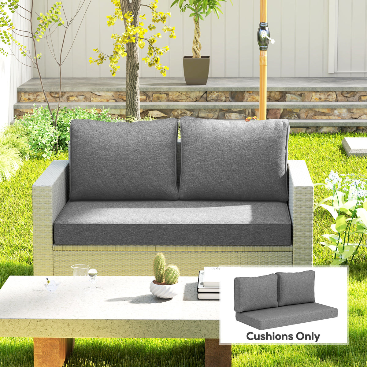 2-Seat Patio Loveseat Cushions 46x26x5in Gray