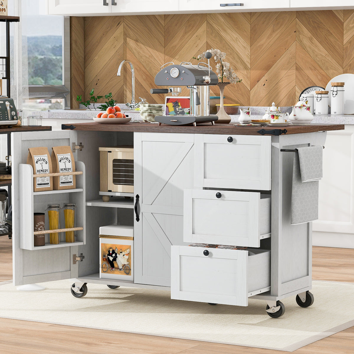 54.5 Farmhouse Kitchen Island With Power Outlet