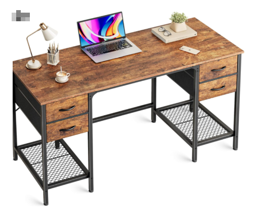 47-Inch Computer Desk with 4 Drawers and Mesh Shelves