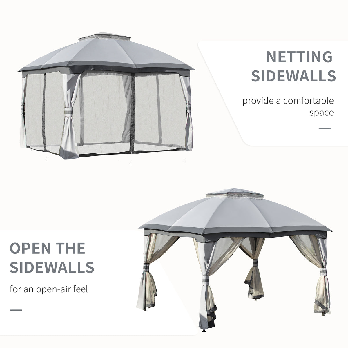 10x12 Outdoor Gazebo with Double Vented Roof & Mesh Sidewalls