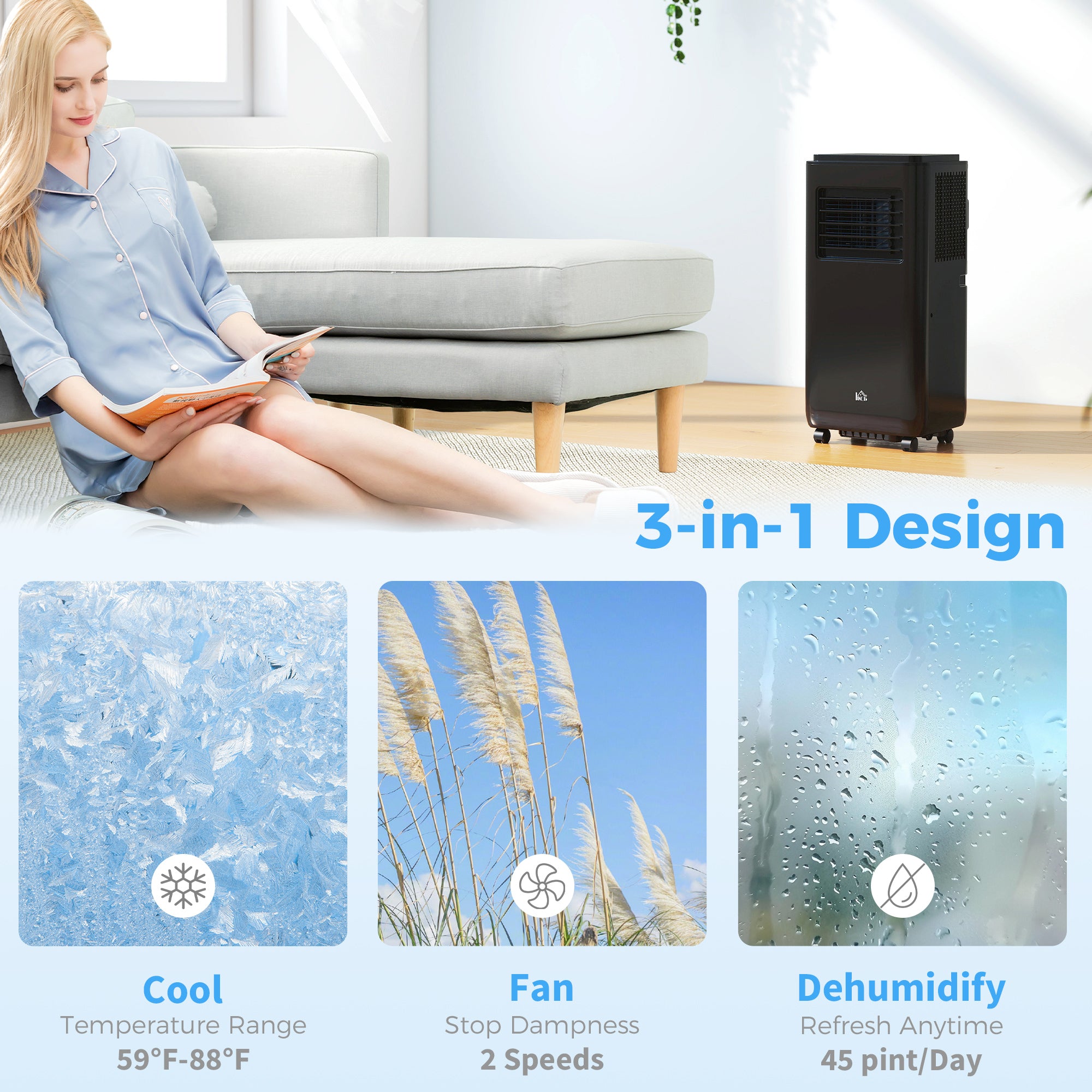 8000 BTU Mobile Air Conditioner with Dehumidifier & Timer