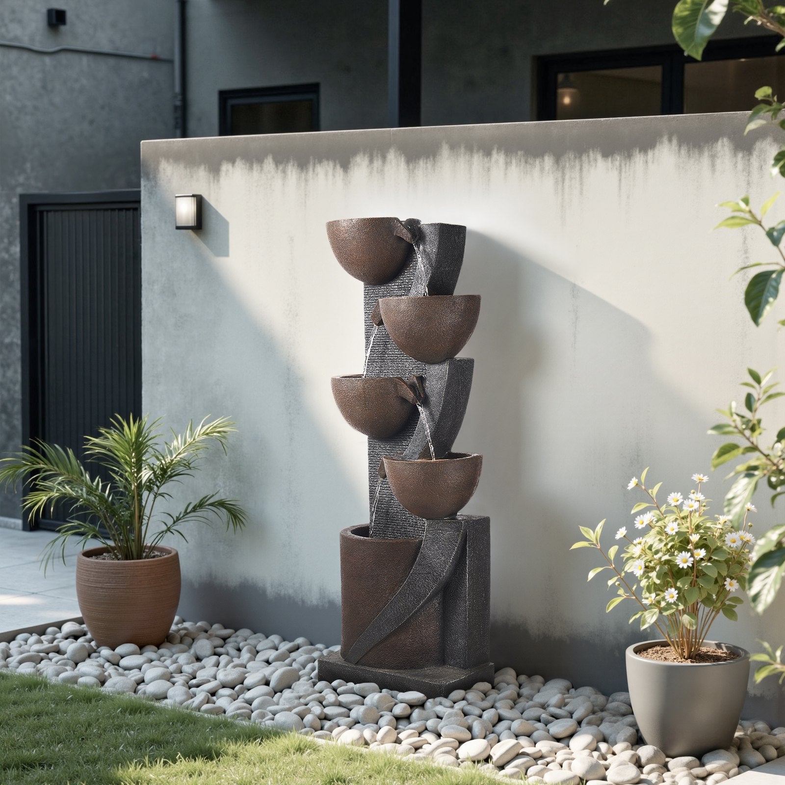 5-Tier Jar-Shaped Cascading Outdoor Water Fountain 49.61in