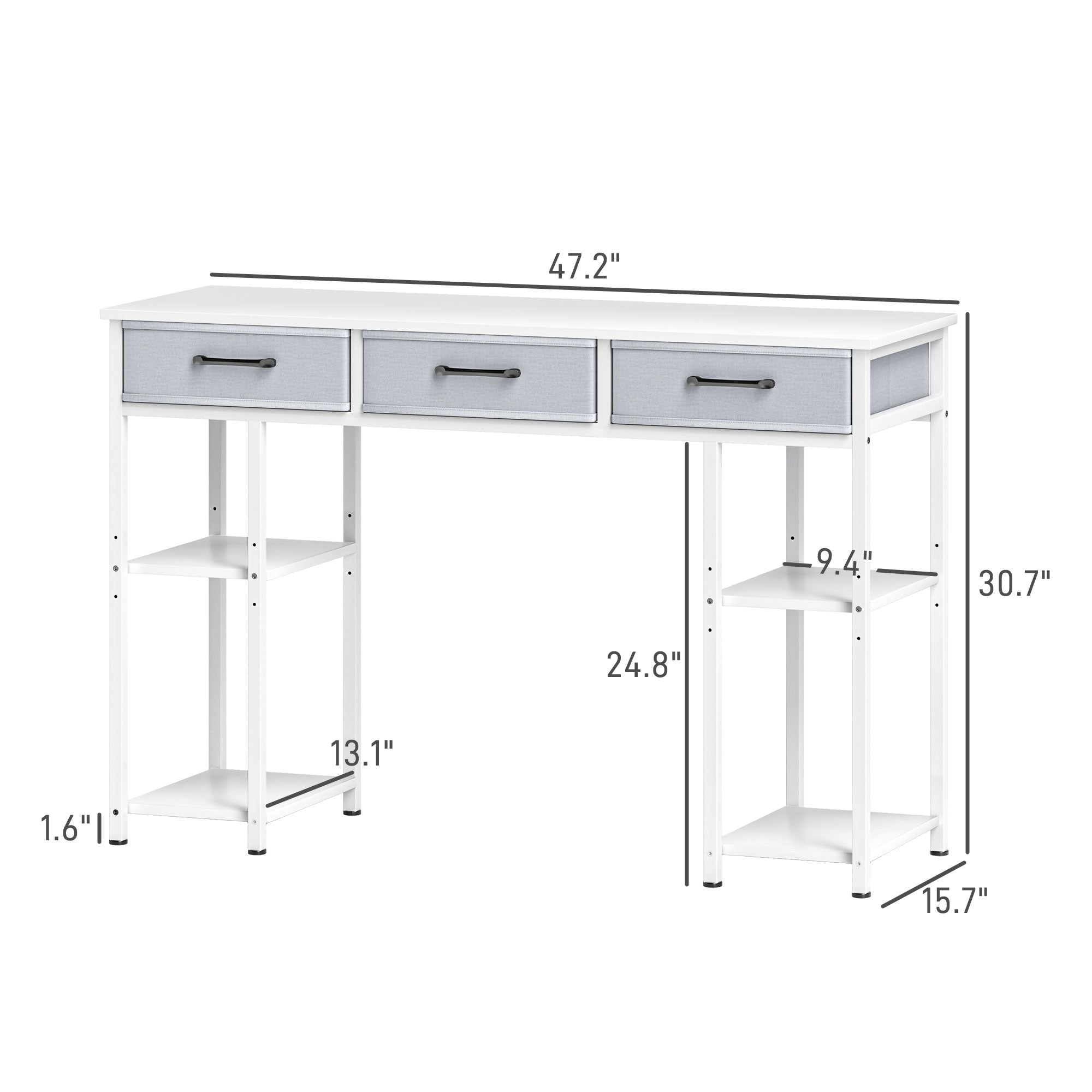 47" Computer Desk with Fabric Drawers and Adjustable Shelves