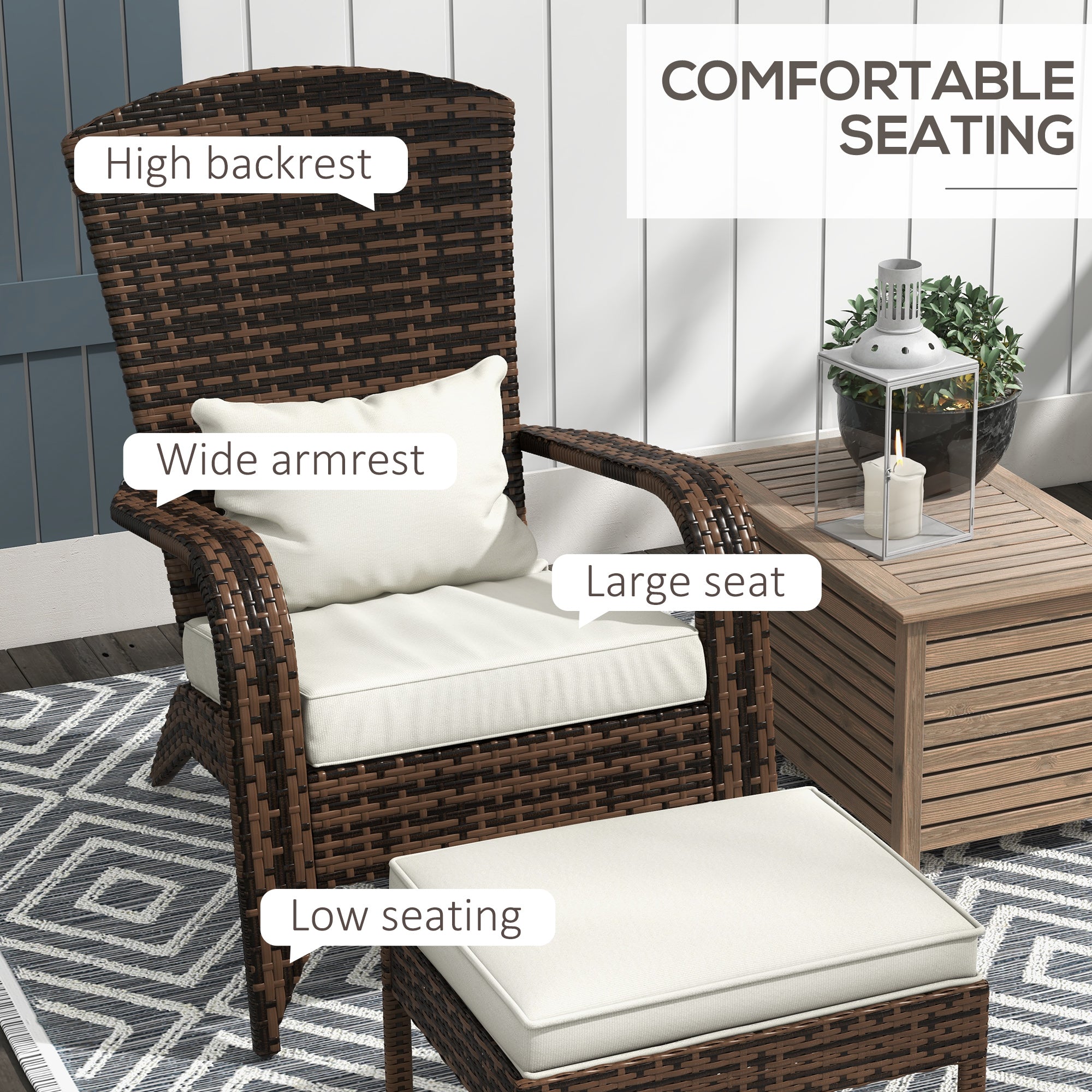 Wicker Adirondack Chair with Ottoman & Cushions