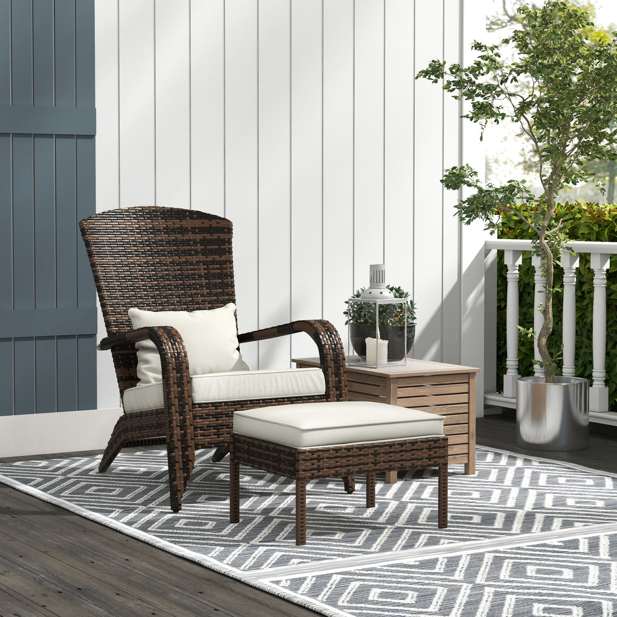 Wicker Adirondack Chair with Ottoman & Cushions