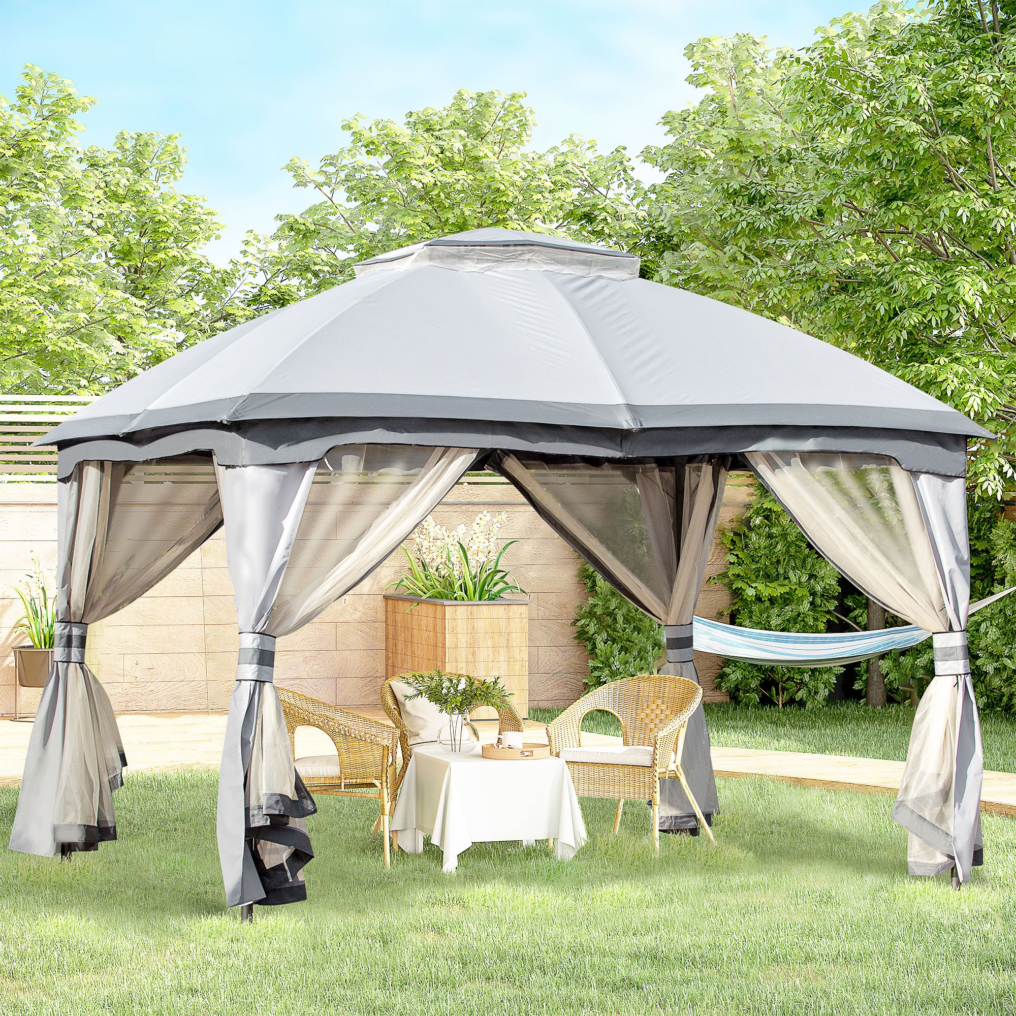 10x12 Outdoor Gazebo with Double Vented Roof & Mesh Sidewalls