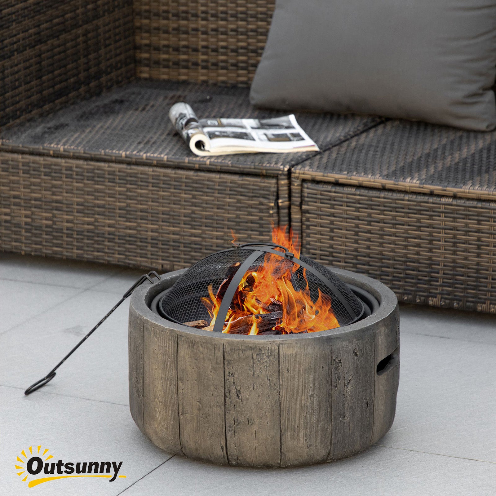 18 Inch Metal Wood Burning Fire Pit with Spark Cover