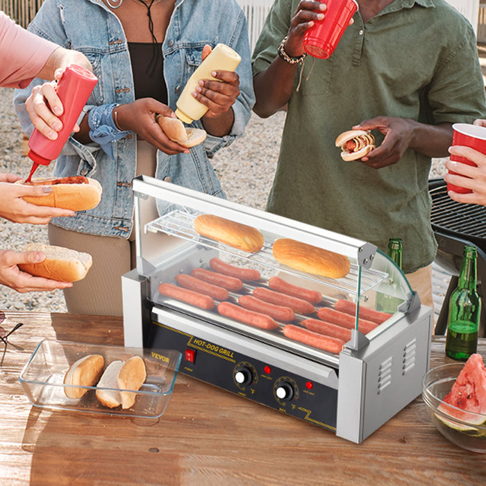 5-Roller Hot Dog Grill with Glass Hood and Bun Warmer