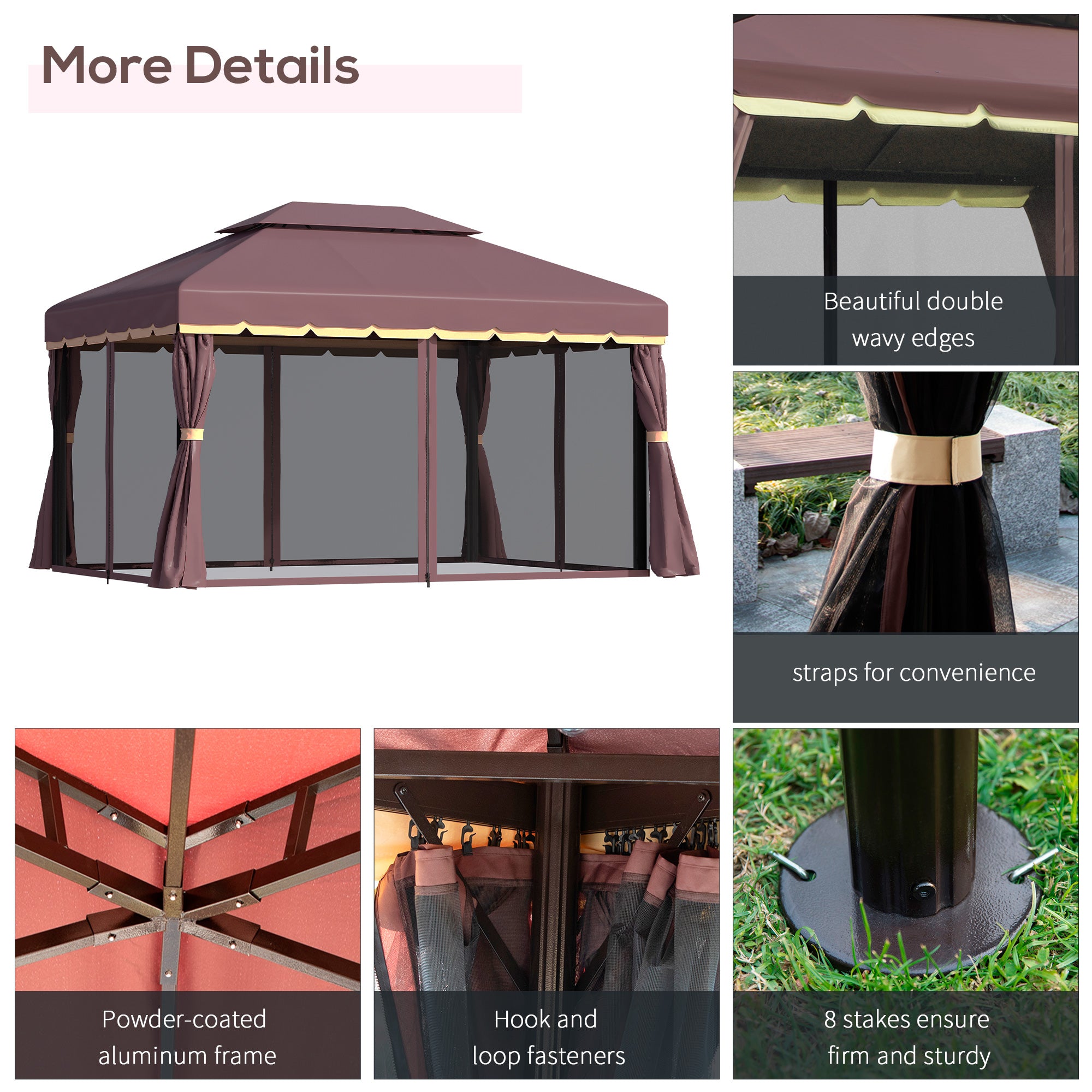 10x13 Aluminum Patio Gazebo with Double Roof, Netting & Curtains