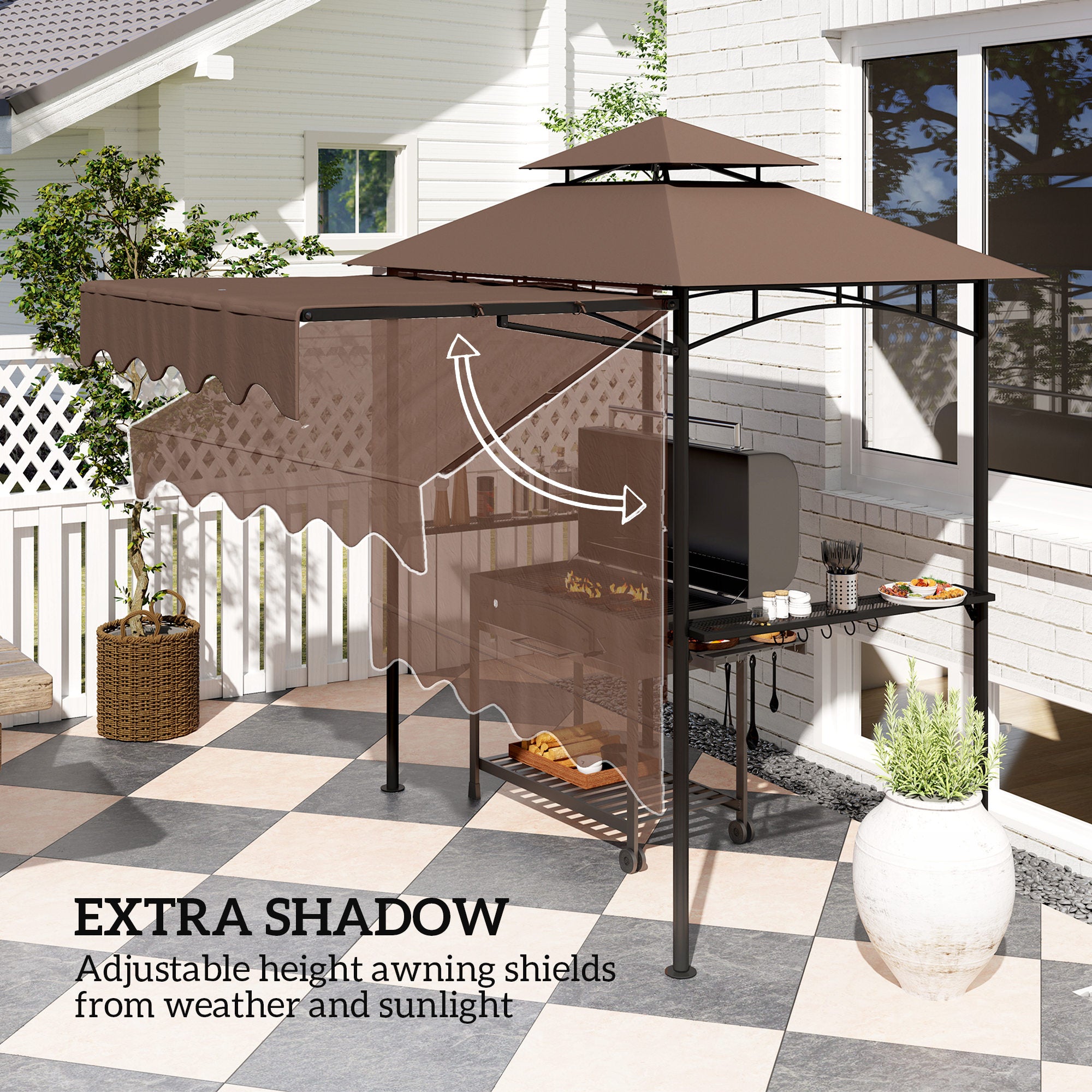 8 x 7.6 Outdoor Grill Gazebo with Side Awning and Shelves