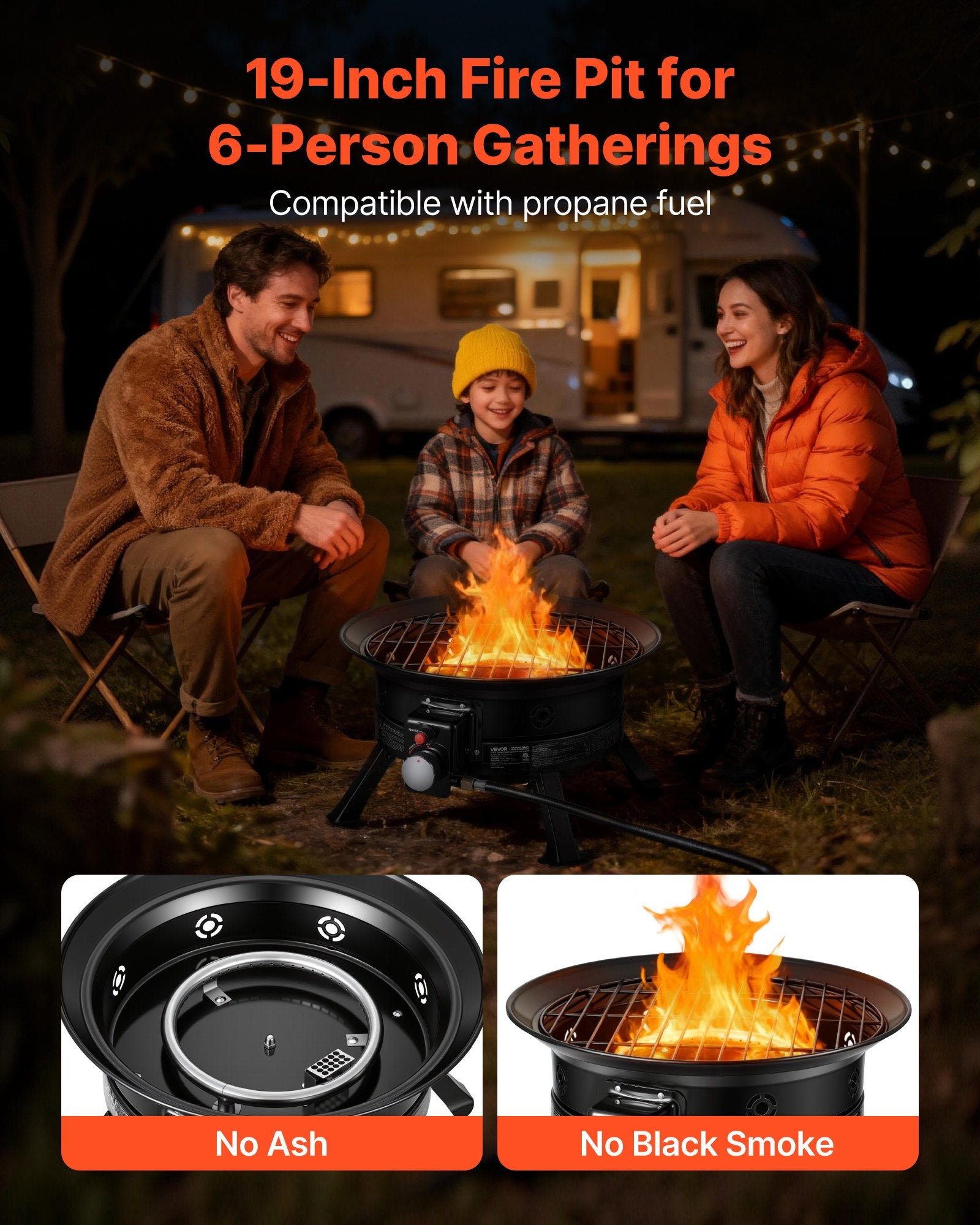 19-Inch Propane Fire Pit, 53,000 BTU Portable Gas