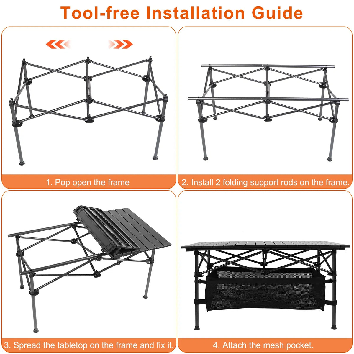 220 Lb Capacity Foldable Camping Table Aluminum Top & Steel Frame