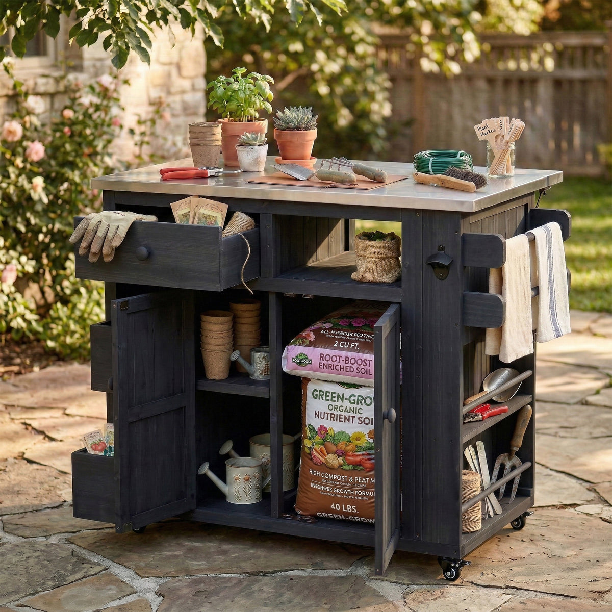 TOPMAx Outdoor Solid Wood Extendable 19.3 28 Kitchen Island Stainless