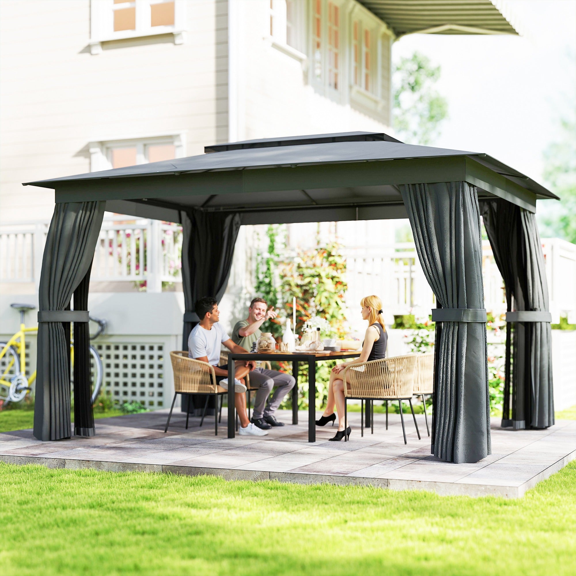 10 x 12 Outdoor Patio Gazebo with Curtains and Netting