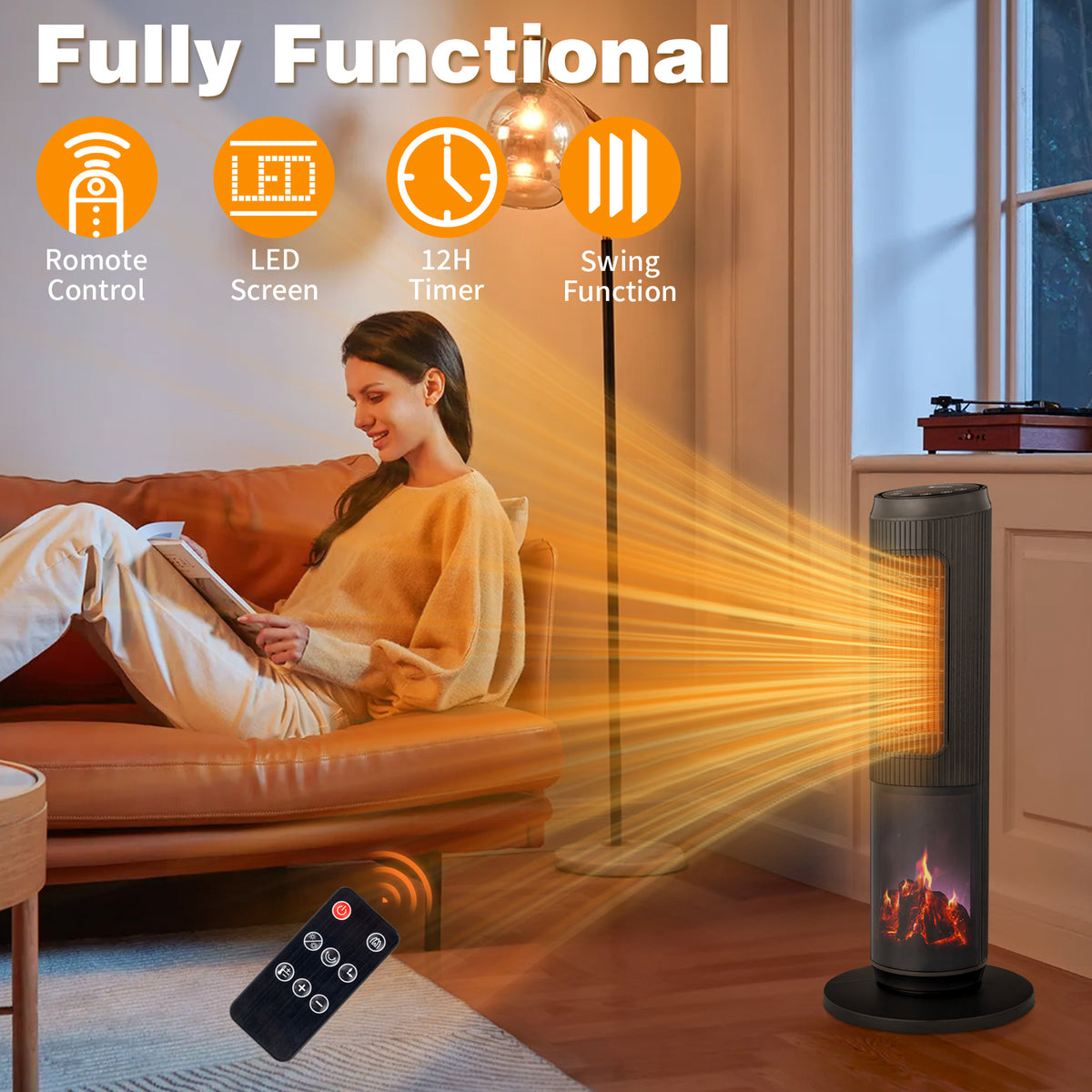 25 Inch Tower Space Heater with Remote Control