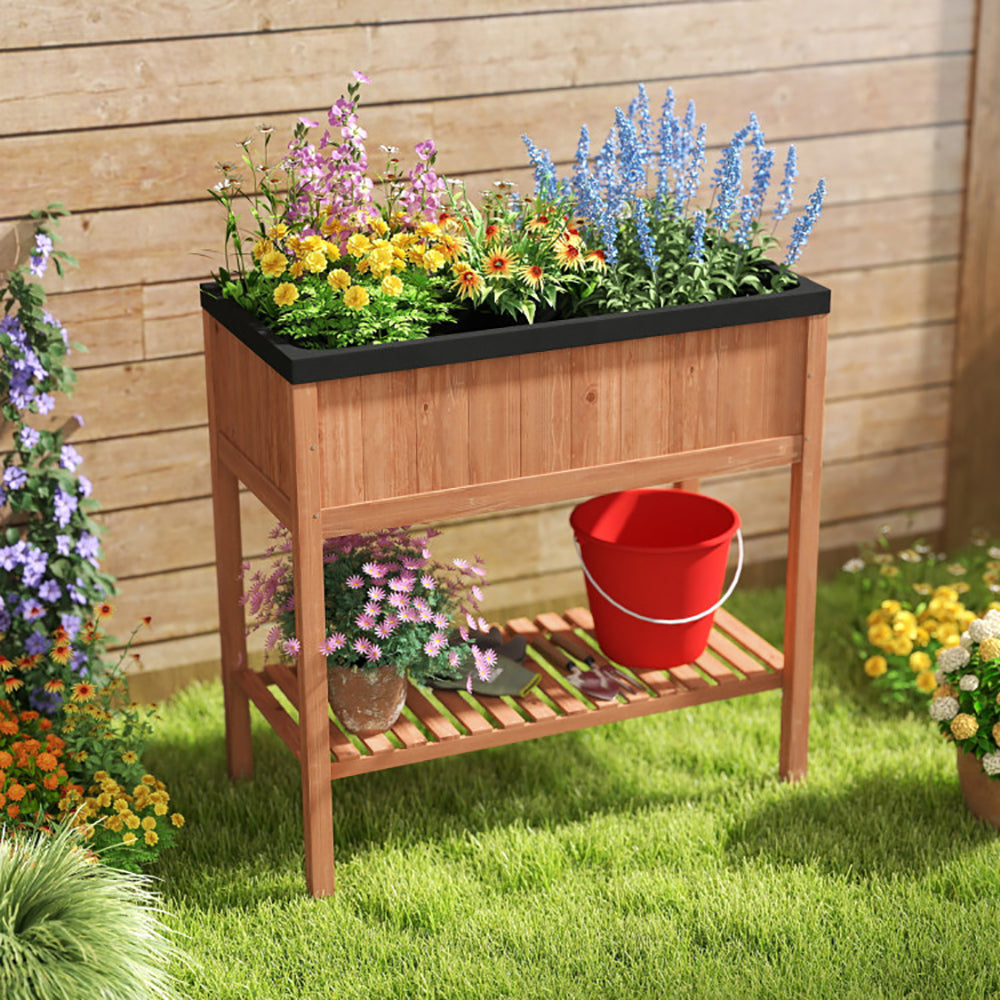 Wooden Raised Garden Bed With Storage Shelf And 220 LBS Capacity