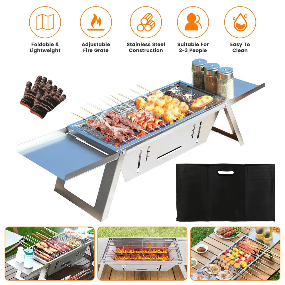 3 In 1 Foldable Charcoal Grill Fire Pit Slow Cooker 2-3 People