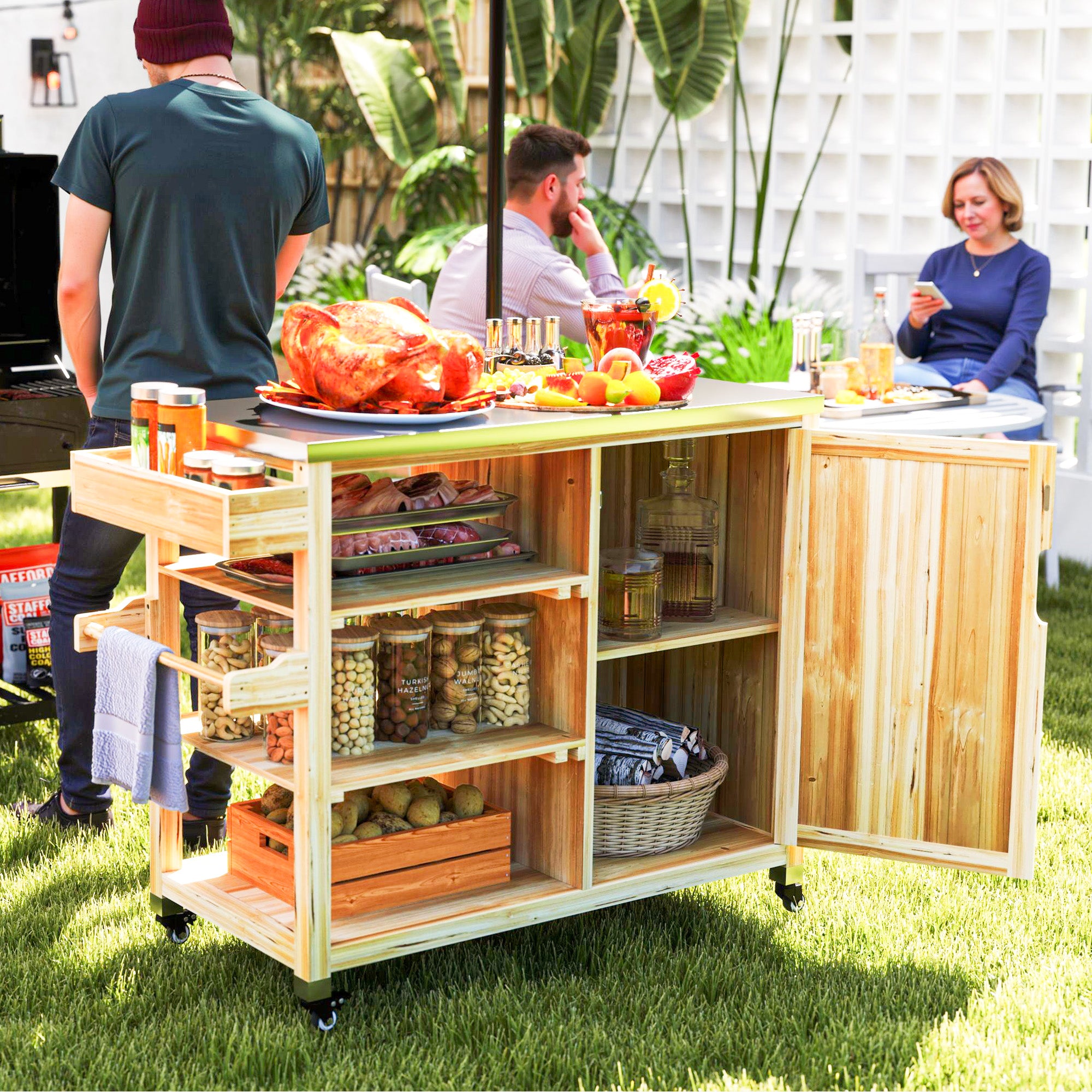 Outdoor Grill Cart with Stainless Steel Top & Wheels