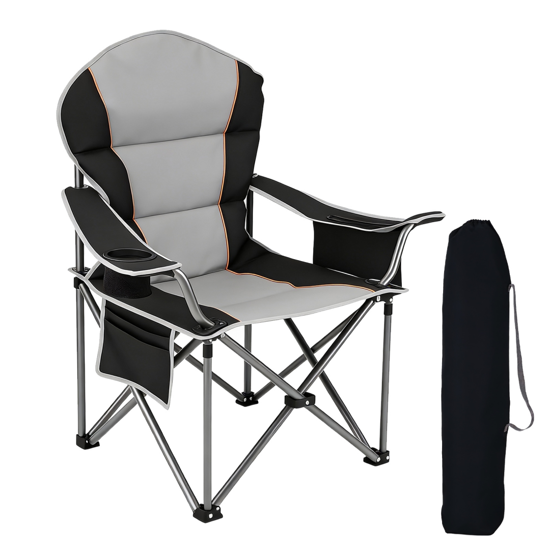 Oversized Padded Folding Camping Chair with Cooler Bag