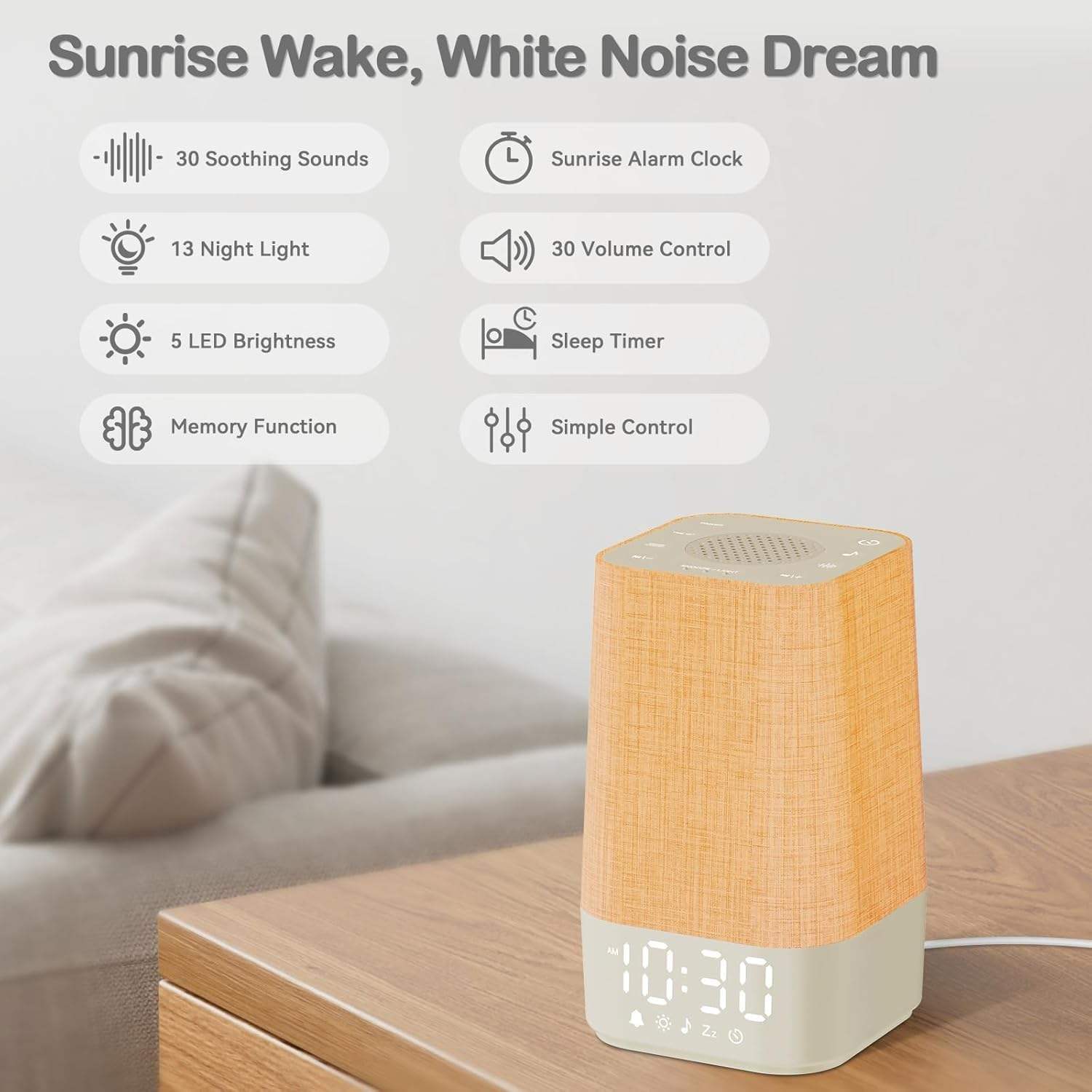RGB Wake-Up Light Alarm Clock with Wireless Charger