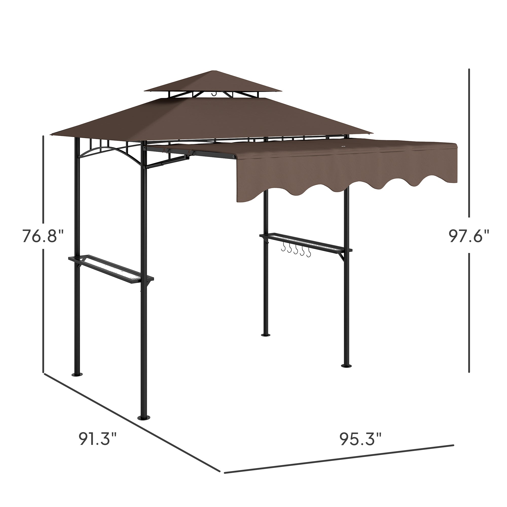 8 x 7.6 Outdoor Grill Gazebo with Side Awning and Shelves