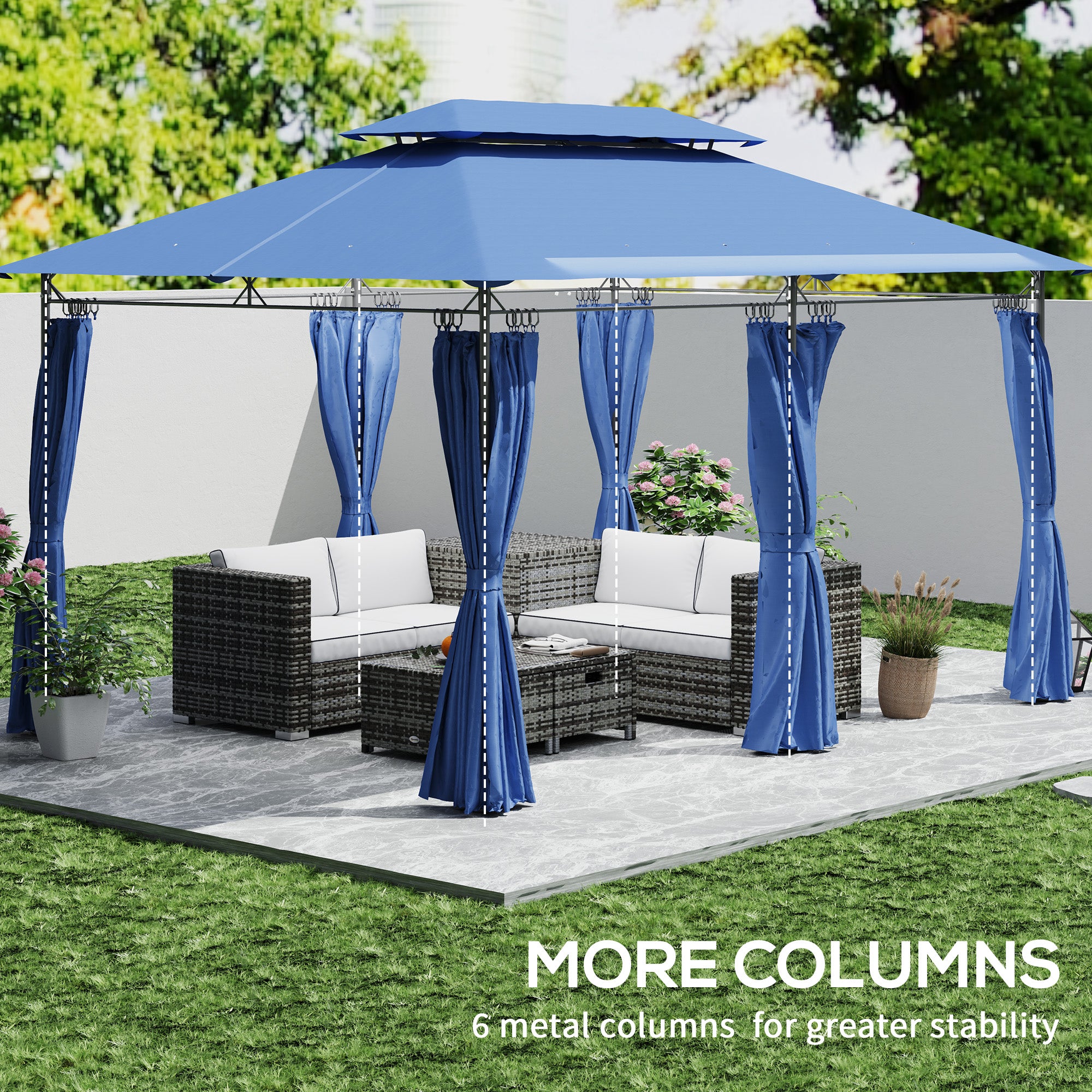 10' x 13' Double Roof Patio Gazebo with Curtains Dark Blue