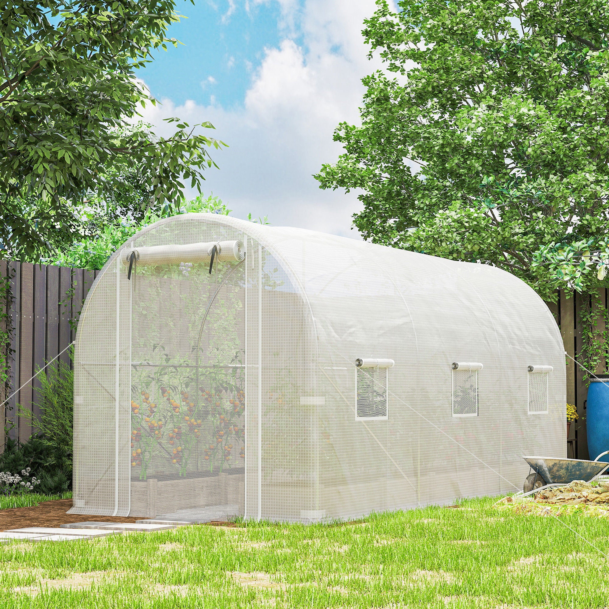 Walk-In Tunnel Greenhouse 14.6x6.5x6.6 Ft with Mesh Door