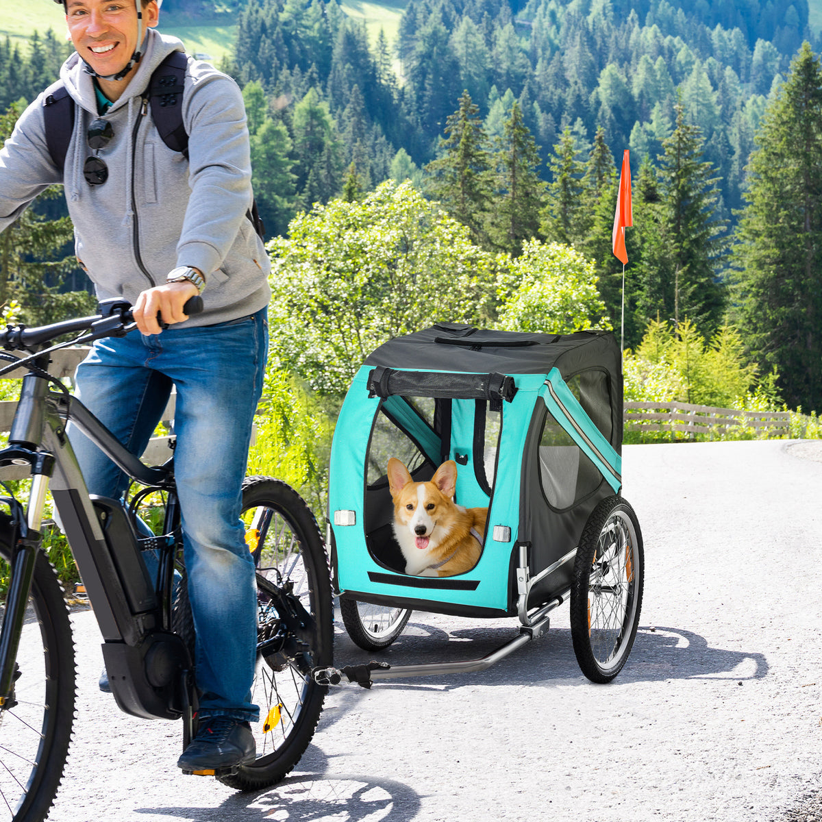 Dog Bike Trailer with 3 Entrances and Large Wheels