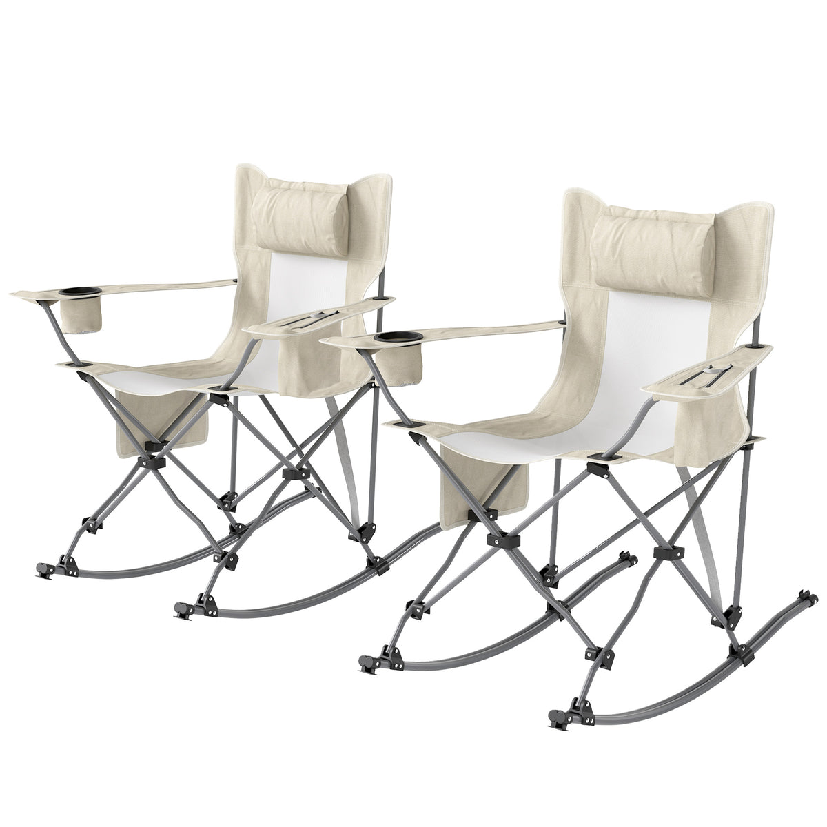 Folding Rocking Camping Chair with Headrest, 2 Pack