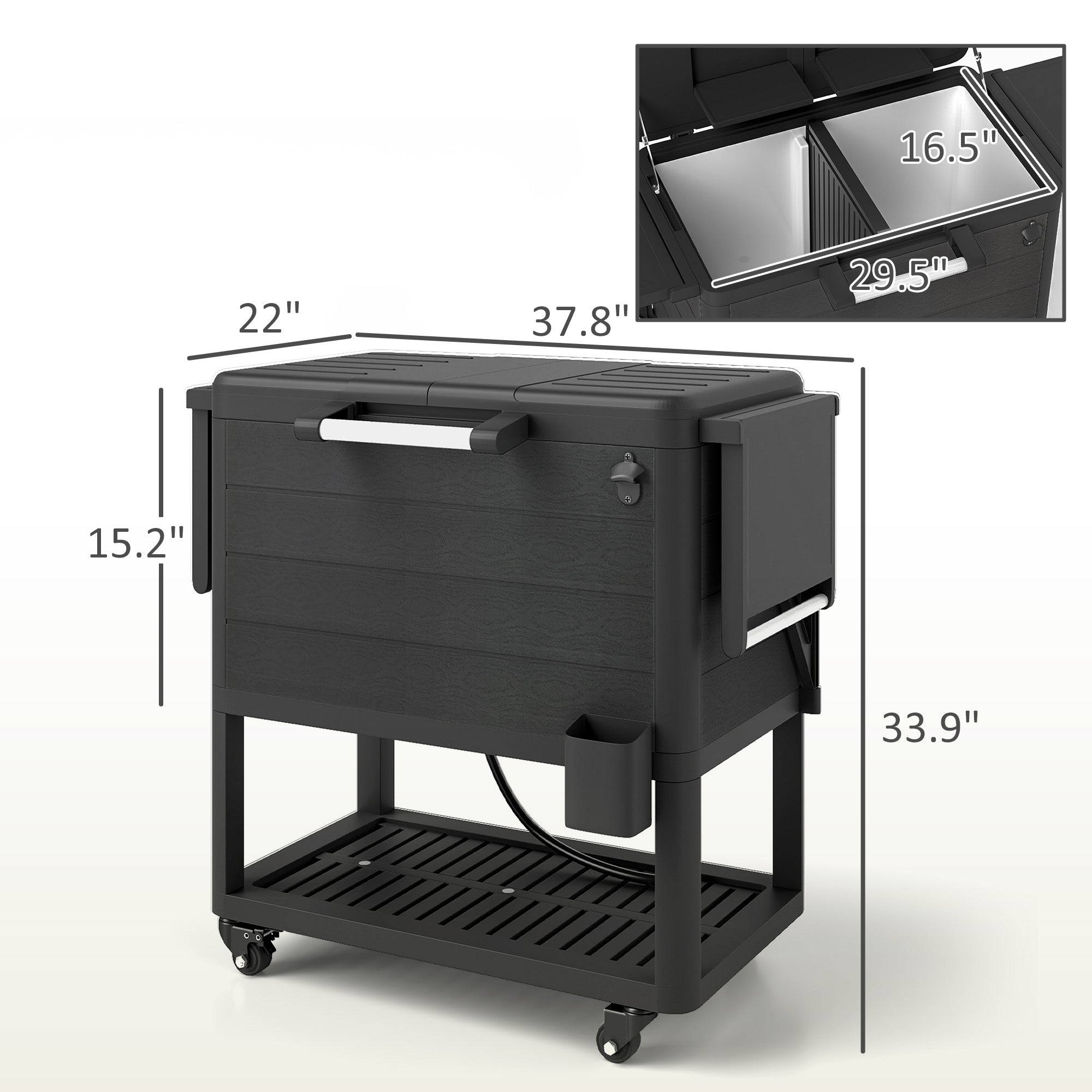 104 Quart Rolling Cooler Cart with Shelves