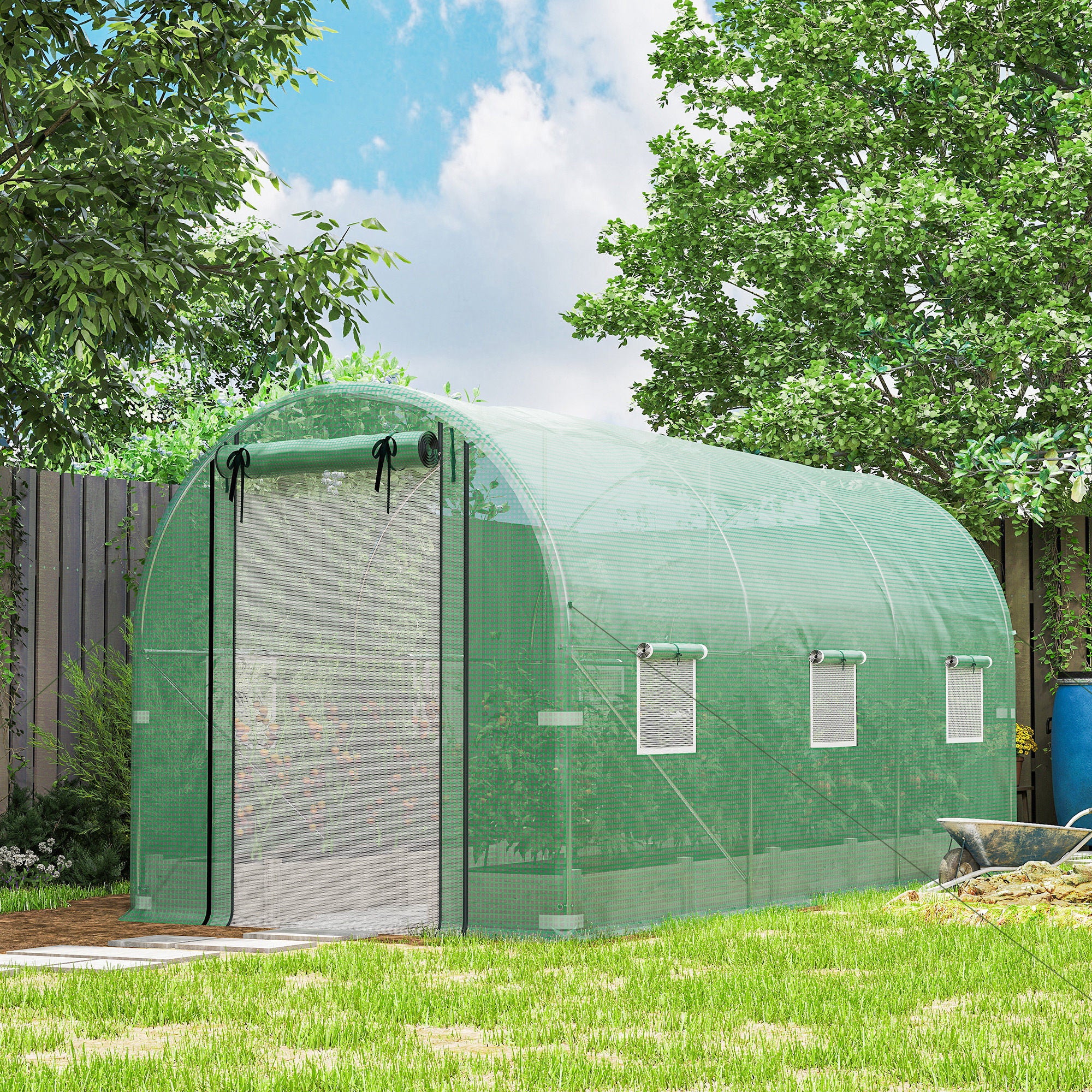 14.6x6.5x6.6 Walk-in Tunnel Greenhouse with Mesh Door