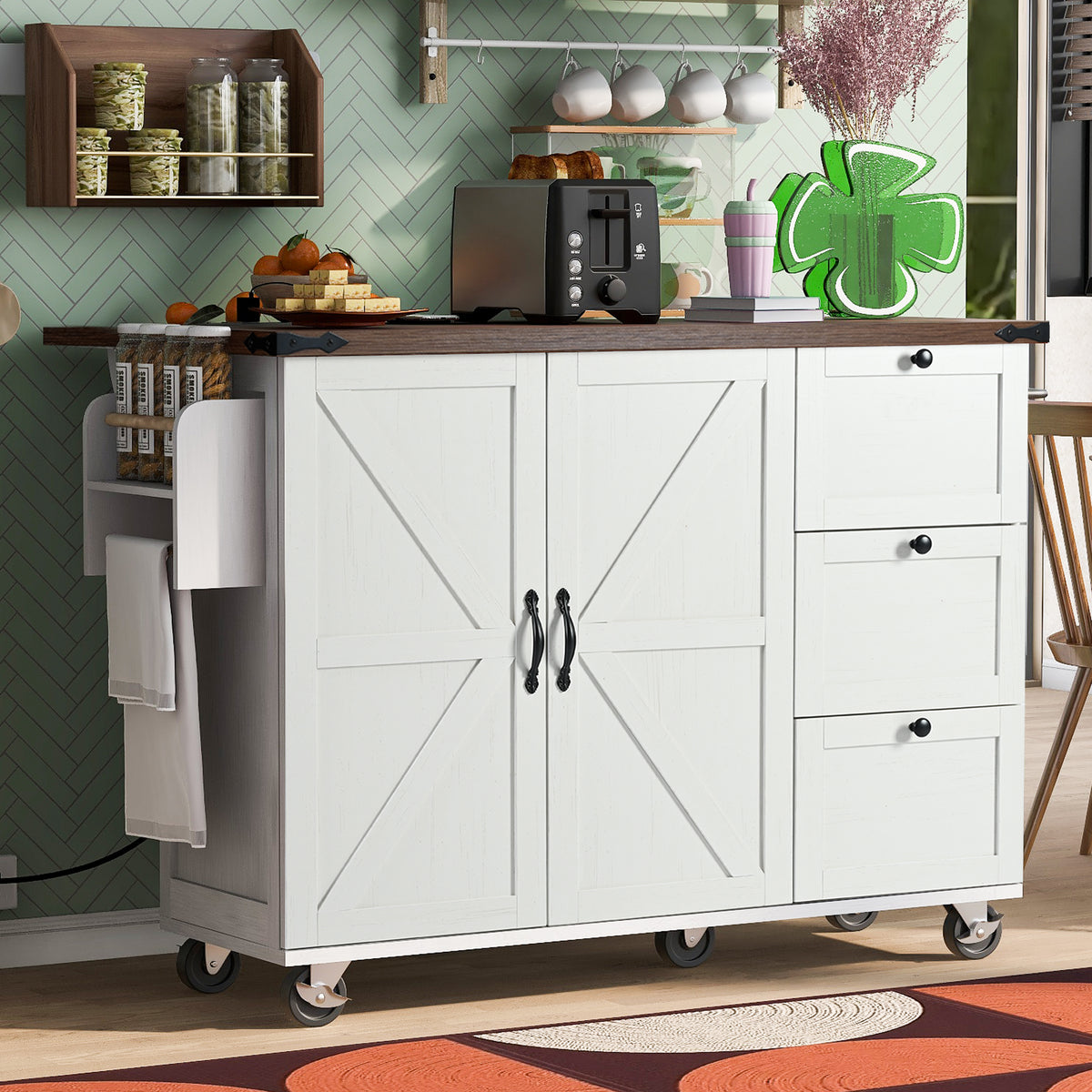 54.5 Farmhouse Kitchen Island With Power Outlet