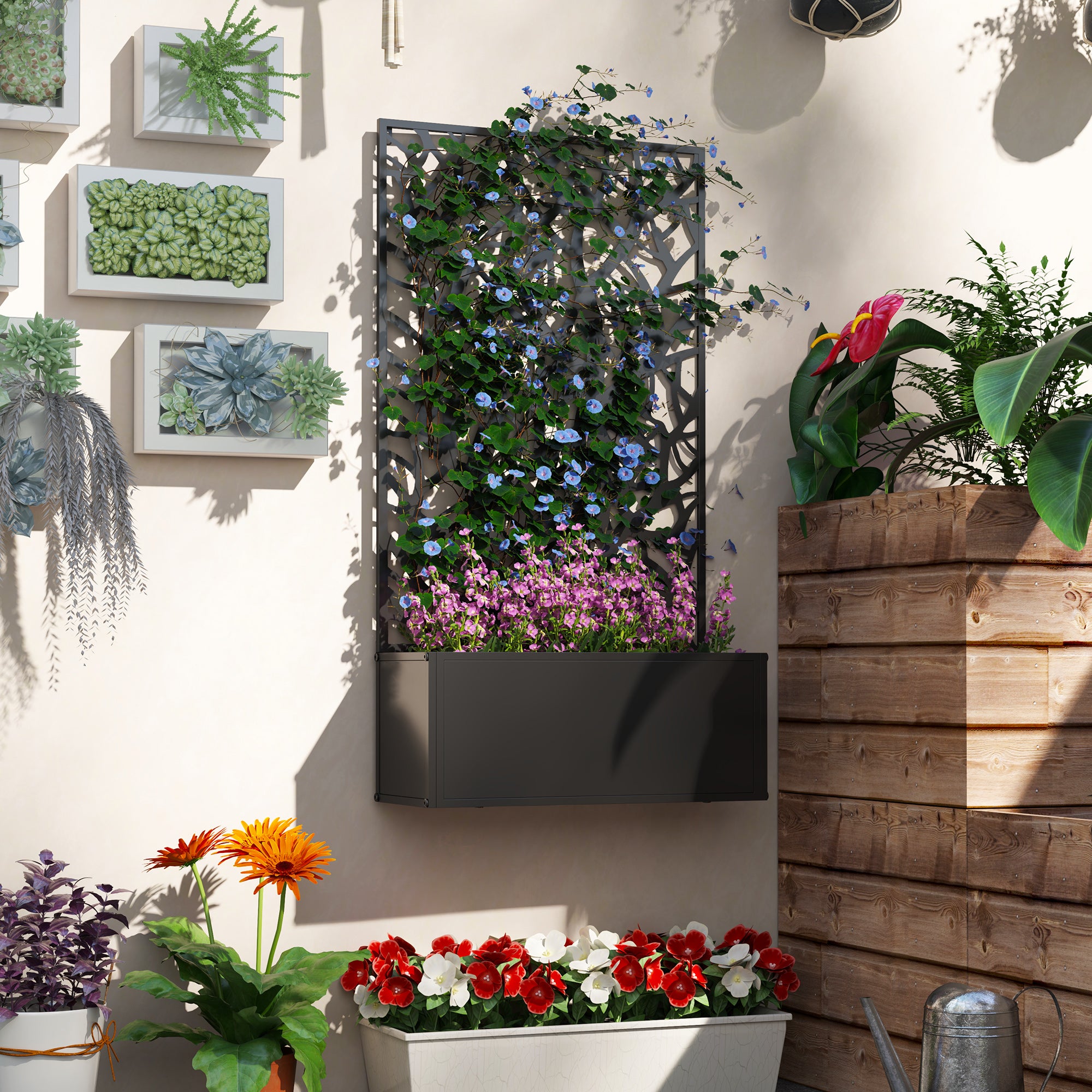 Metal Garden Bed with Trellis – Freestanding Wall Mount