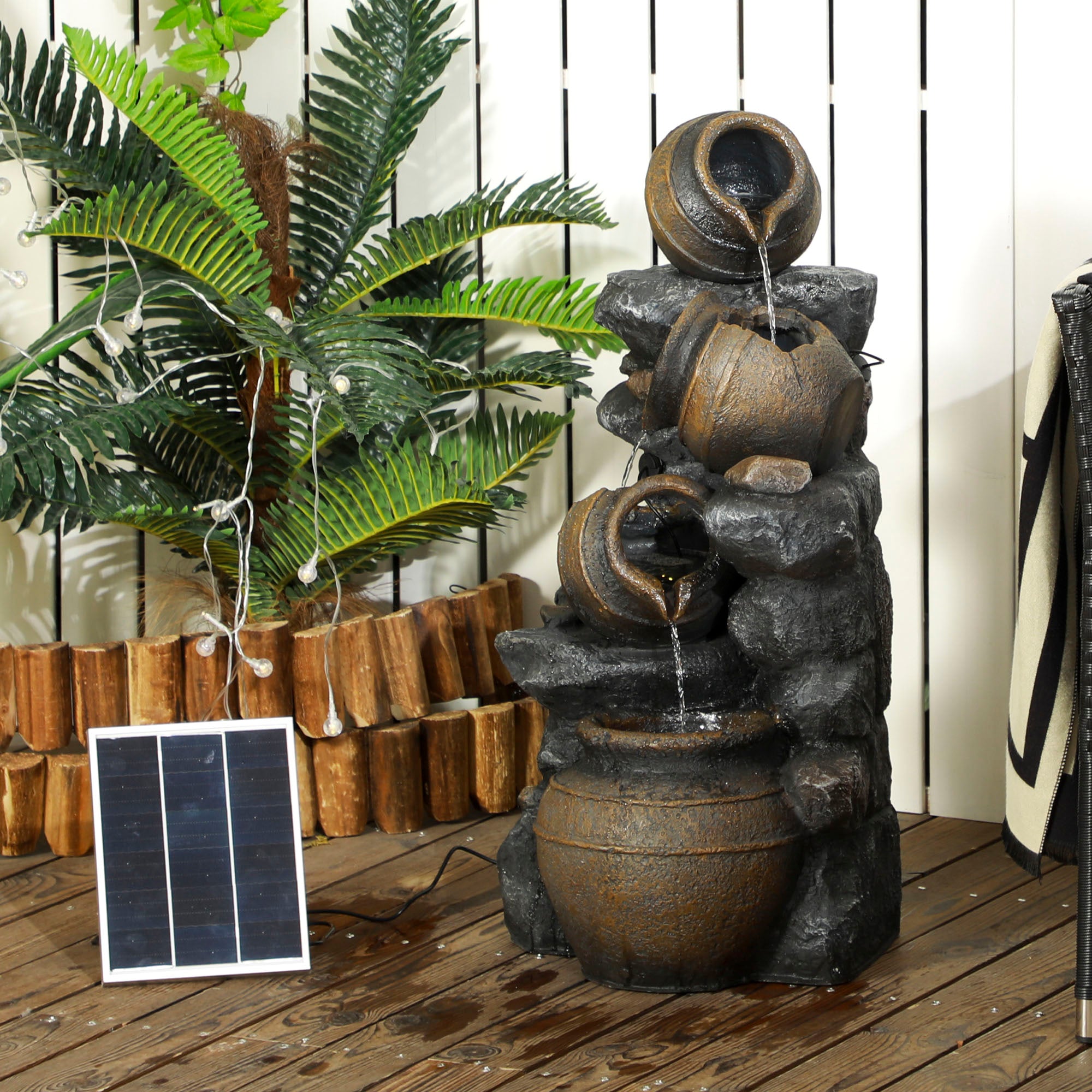 28.3" Solar Water Fountain with LED Lights & Cascading Jars