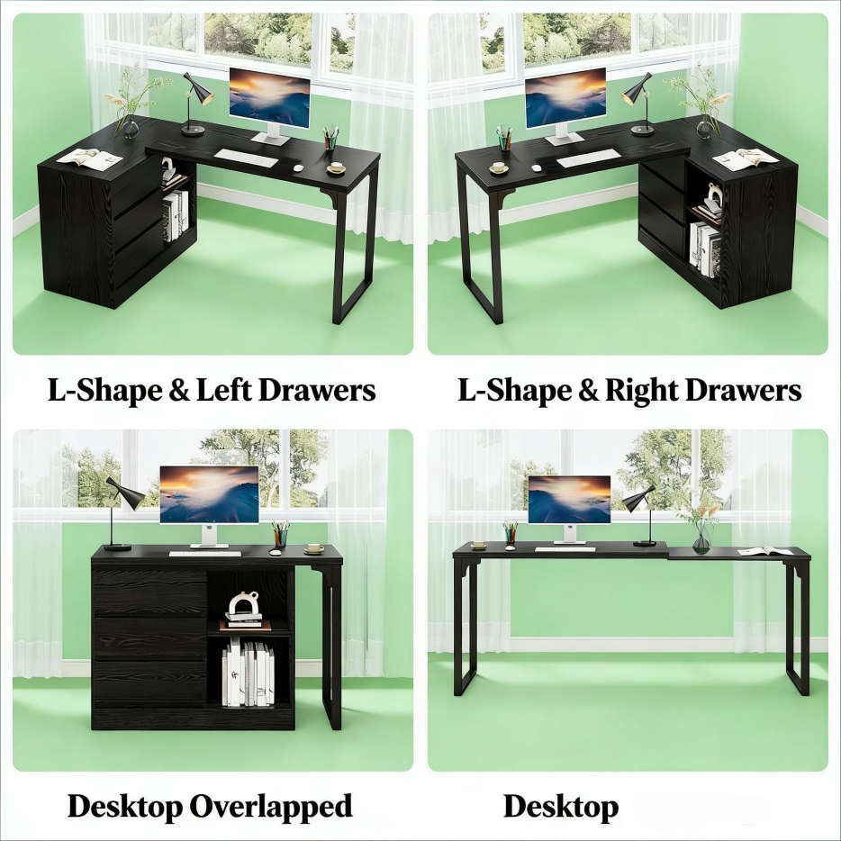 Reversible L-Shaped Corner Computer Desk
